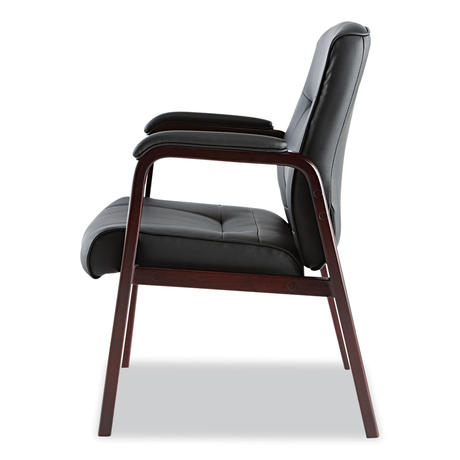 Alera® Alera Madaris Series Bonded Leather Guest Chair with Wood Trim Legs, 25.39" x 25.98" x 35.62", Black Seat/Back, Mahogany Base