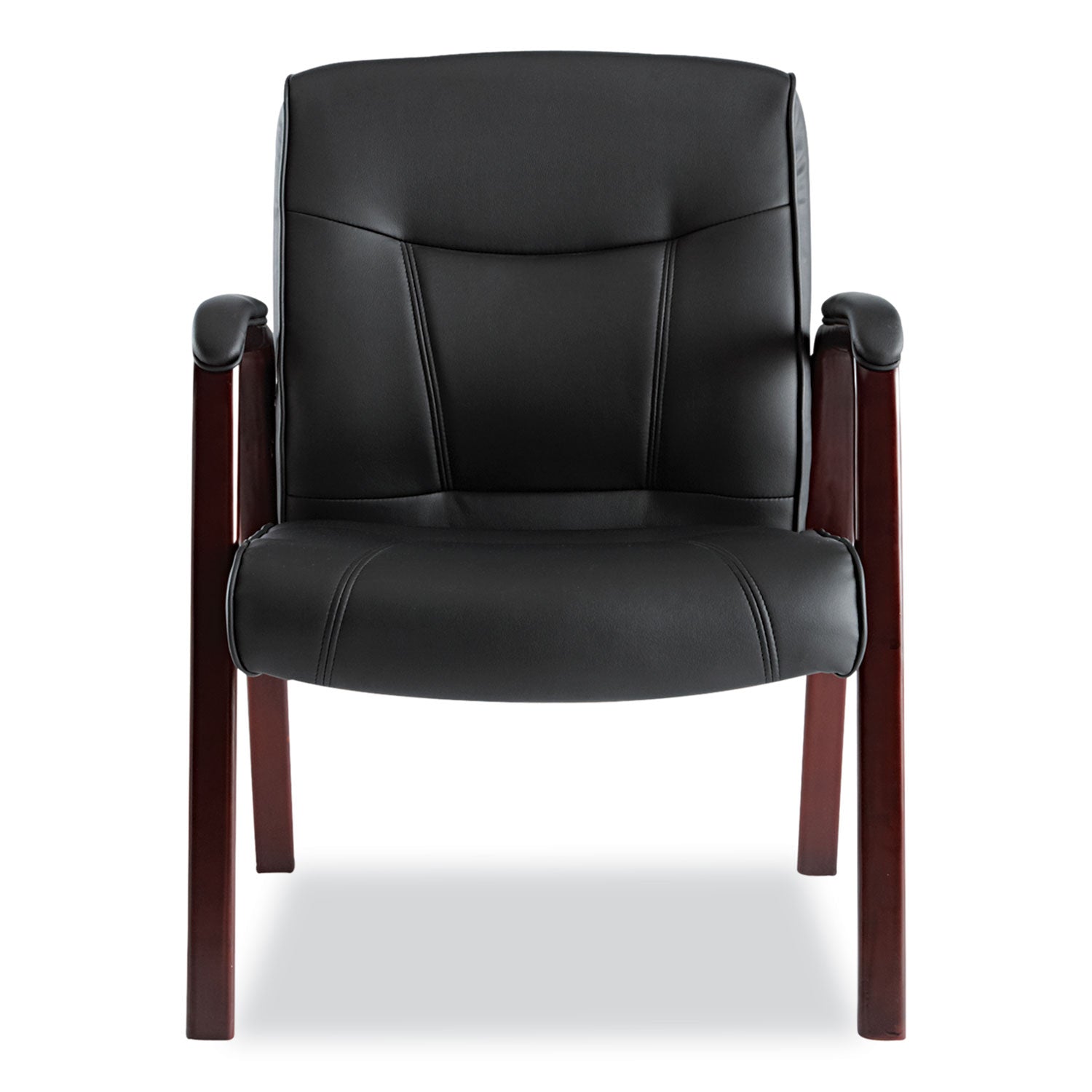 Alera® Alera Madaris Series Bonded Leather Guest Chair with Wood Trim Legs, 25.39" x 25.98" x 35.62", Black Seat/Back, Mahogany Base