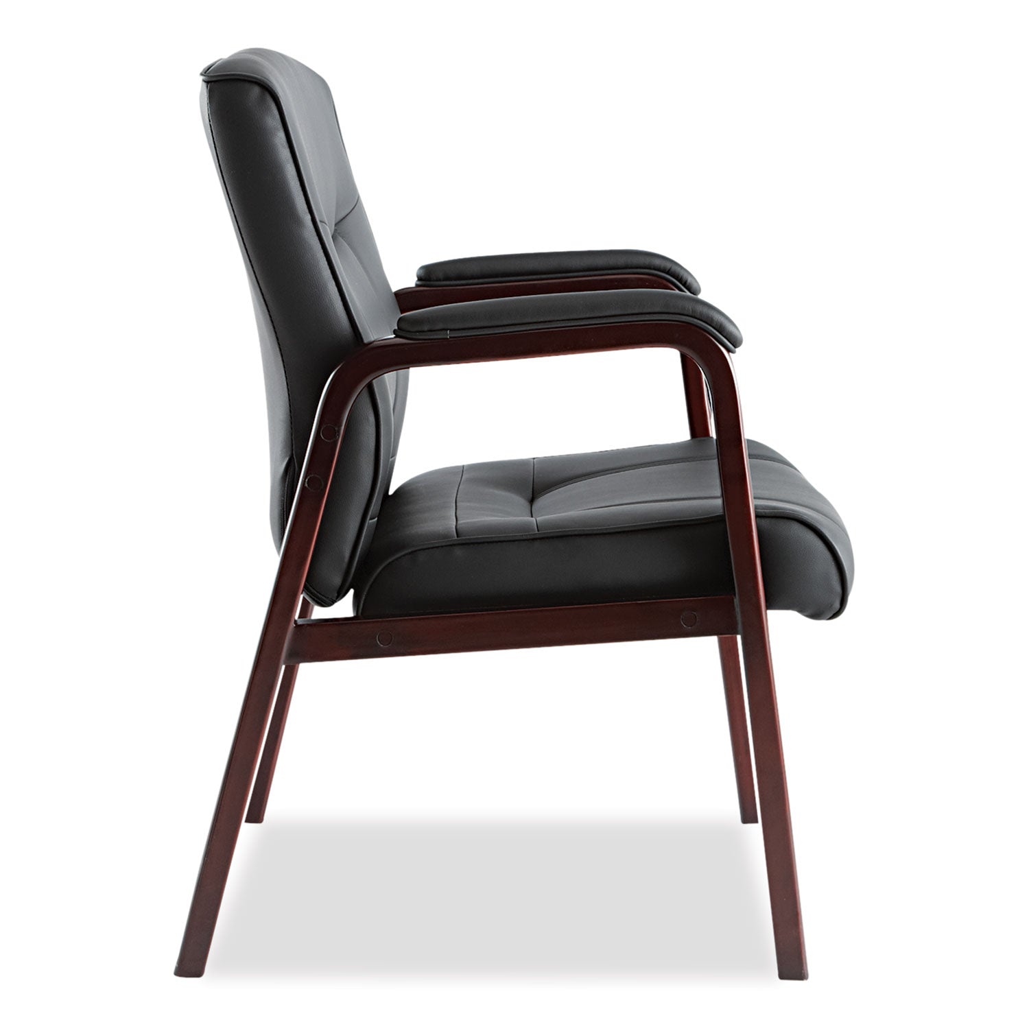 Alera® Alera Madaris Series Bonded Leather Guest Chair with Wood Trim Legs, 25.39" x 25.98" x 35.62", Black Seat/Back, Mahogany Base