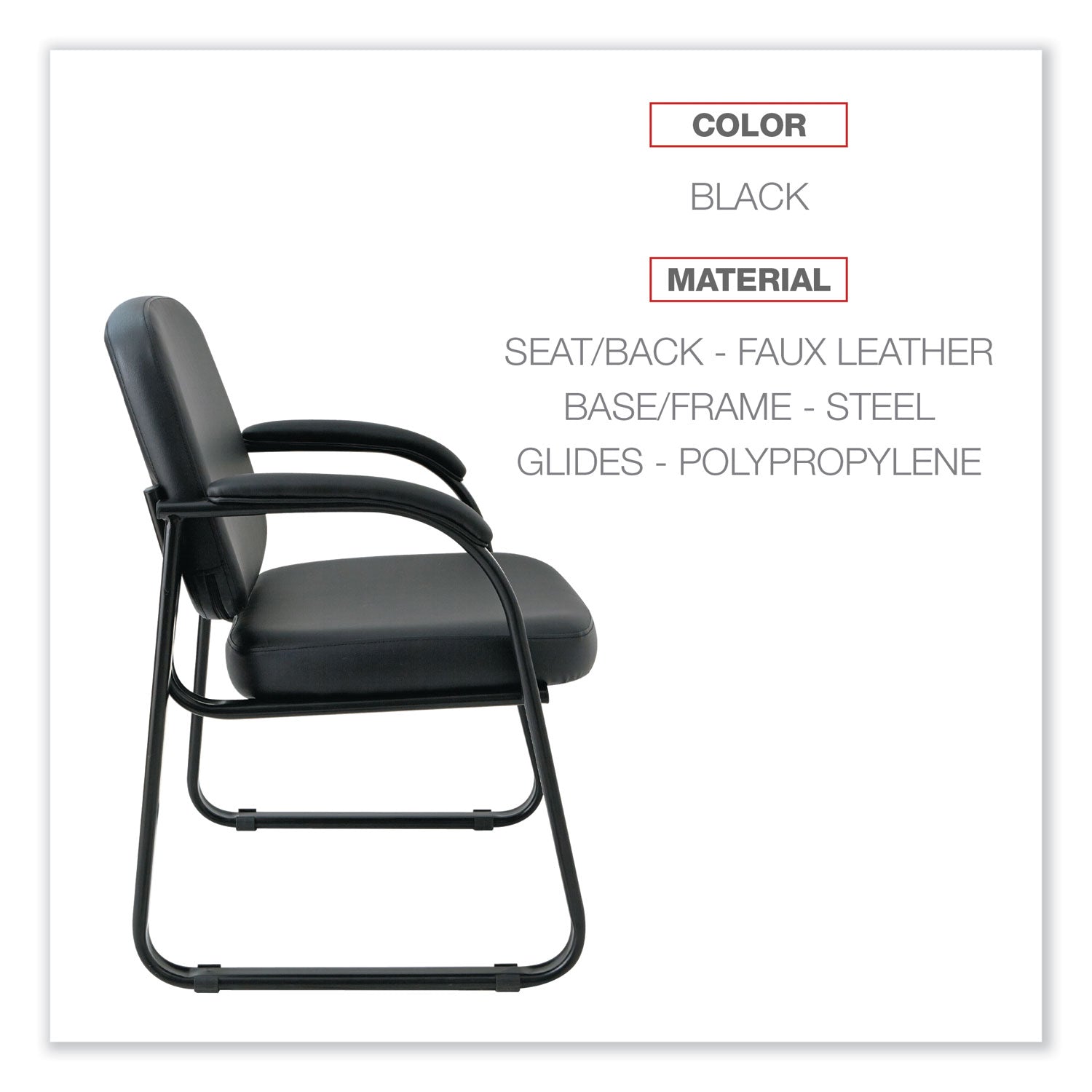 Alera® Alera Genaro Series Faux Leather Half-Back Sled Base Guest Chair, 25" x 24.80" x 33.66", Black Seat, Black Back, Black Base
