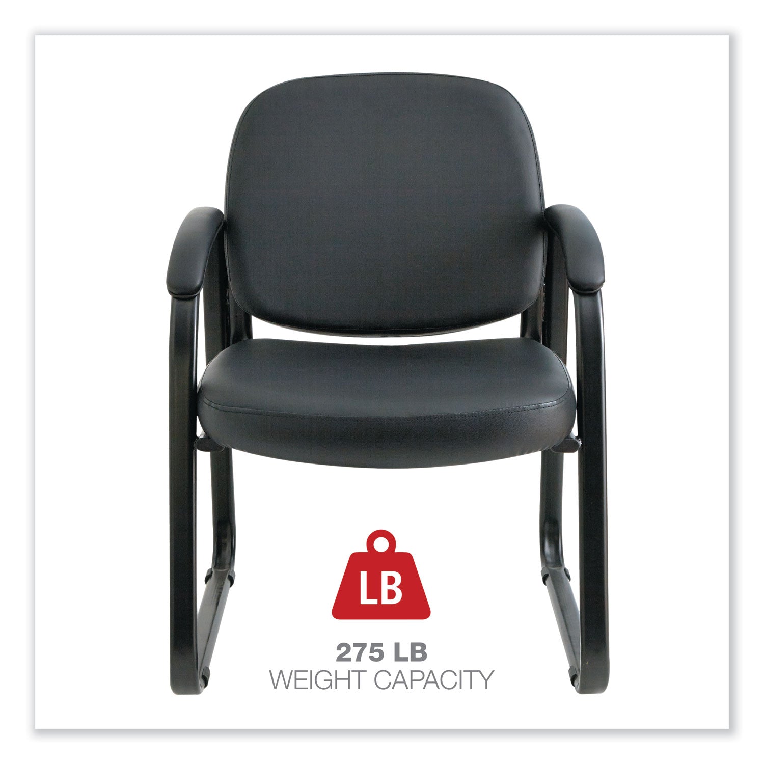 Alera® Alera Genaro Series Faux Leather Half-Back Sled Base Guest Chair, 25" x 24.80" x 33.66", Black Seat, Black Back, Black Base