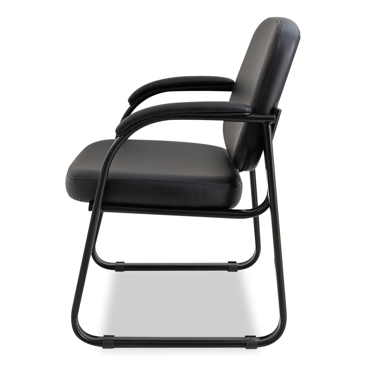 Alera® Alera Genaro Series Faux Leather Half-Back Sled Base Guest Chair, 25" x 24.80" x 33.66", Black Seat, Black Back, Black Base