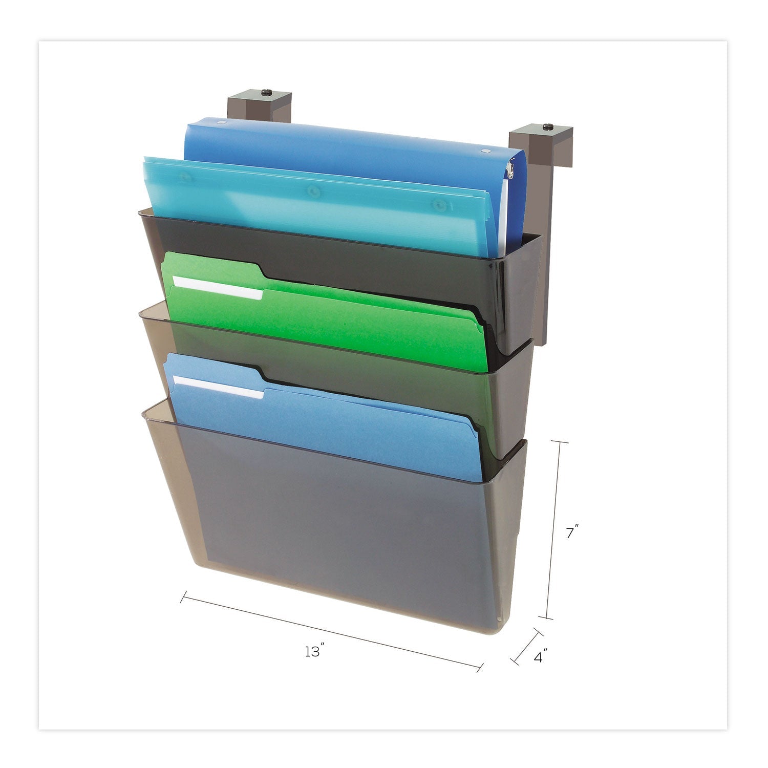 deflecto® DocuPocket Three-Pocket File Partition Set, 3 Sections, Letter Size, 13" x 7" x 20", Smoke, 3/Set