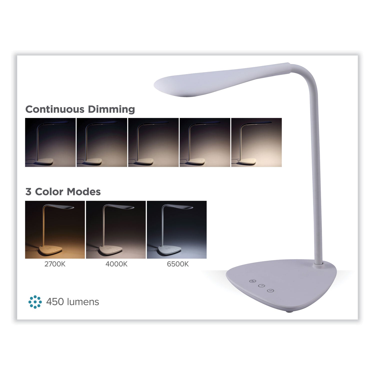 BLACK+DECKER Battery LED Dimmable Desk Lamp with Adjustable Color Temperature, 12.6" High, White