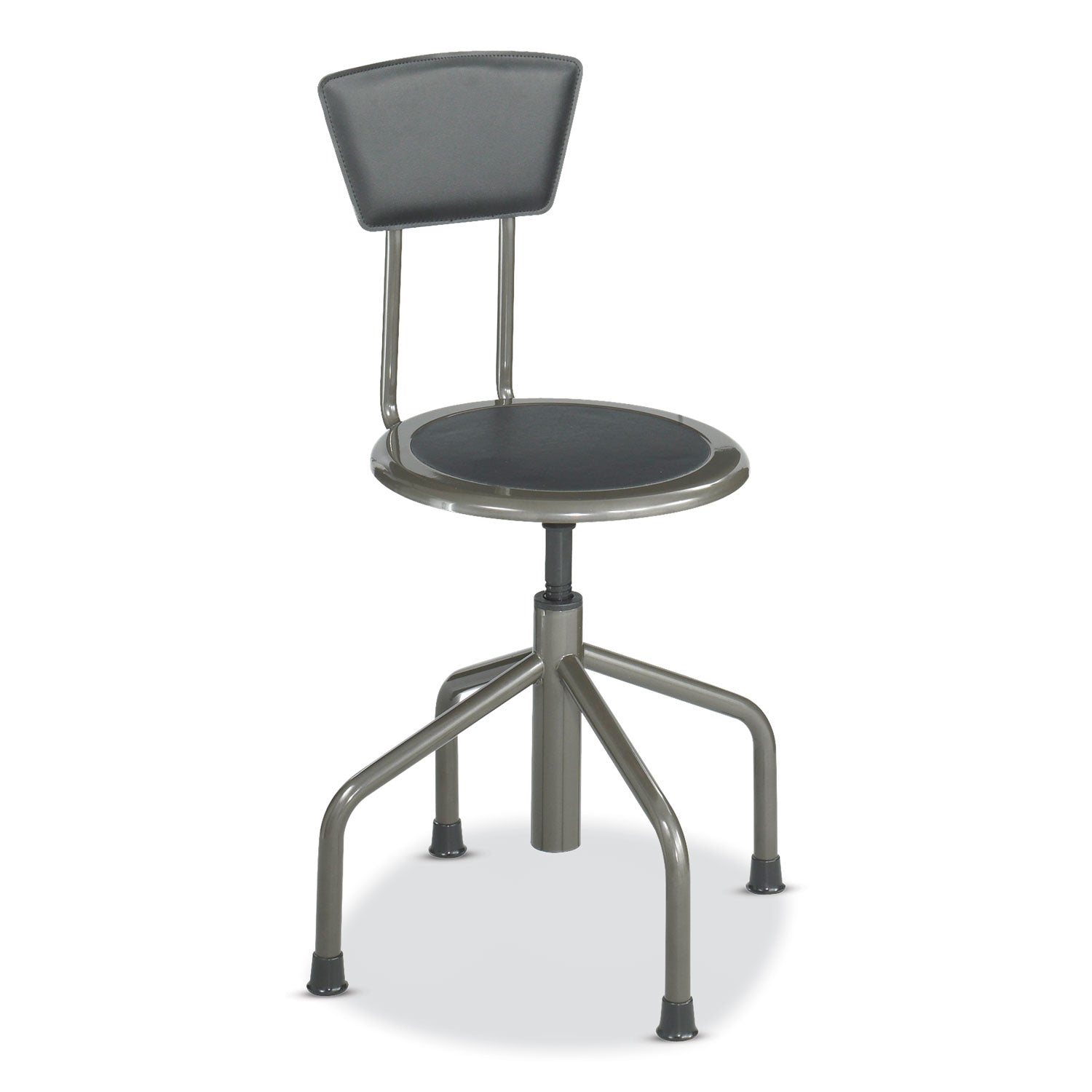 Safco® Diesel Low Base Stool with Back, Supports Up to 250 lb, 16" to 22" Seat Height, Black Seat, Black Back, Pewter Base