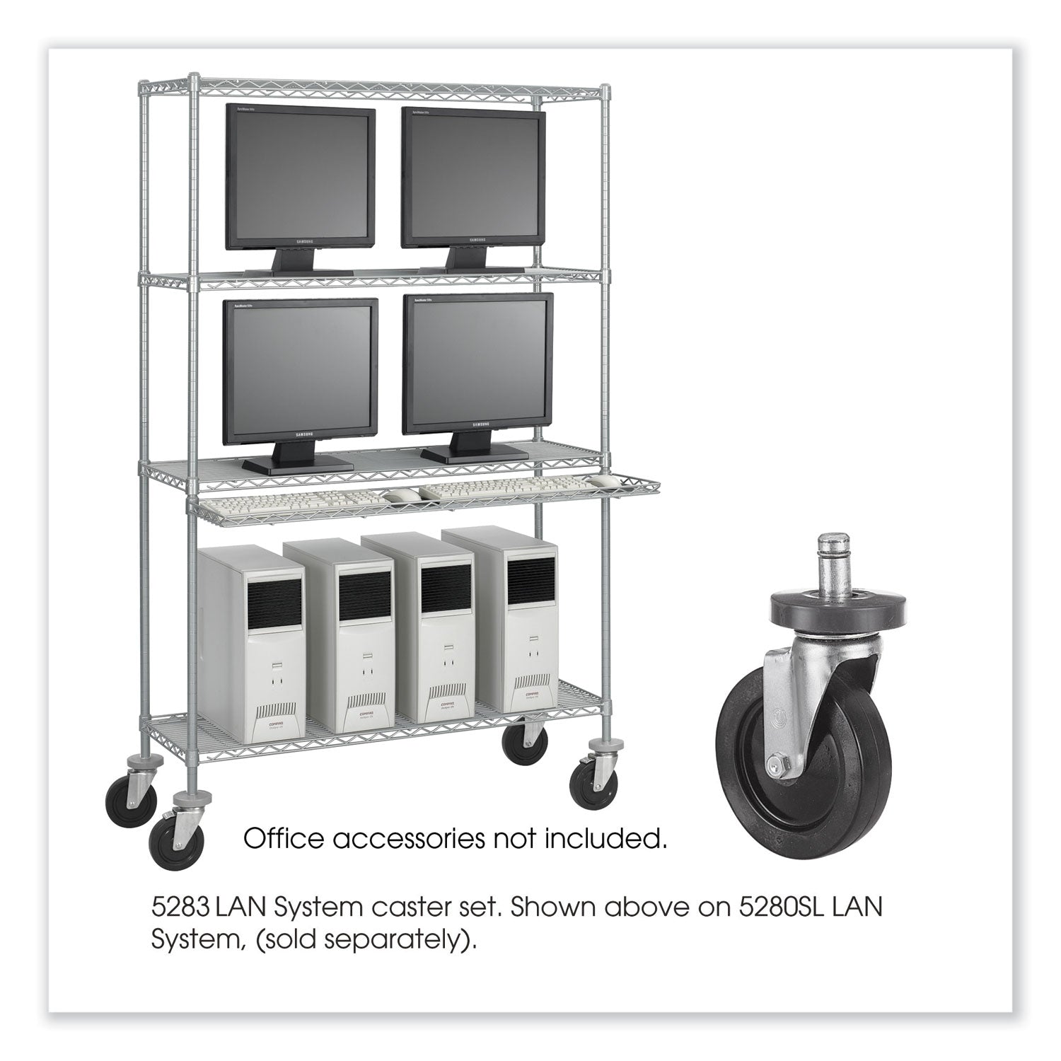 Safco® Caster Kit for Safco Task Master Industrial Shelving Units, Black, 4/Set (2 Locking)