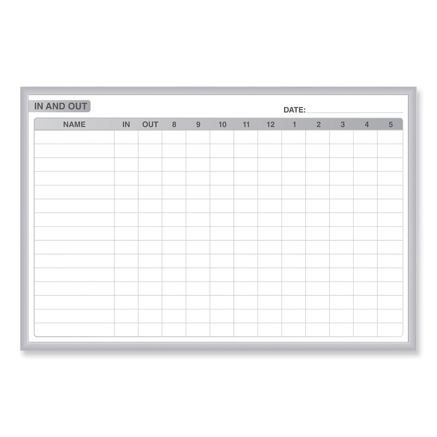 Ghent In/Out Magnetic Whiteboard, Personnel In/Out Tracking Chart, 36" x 24", White/Gray Surface, Satin Aluminum Frame