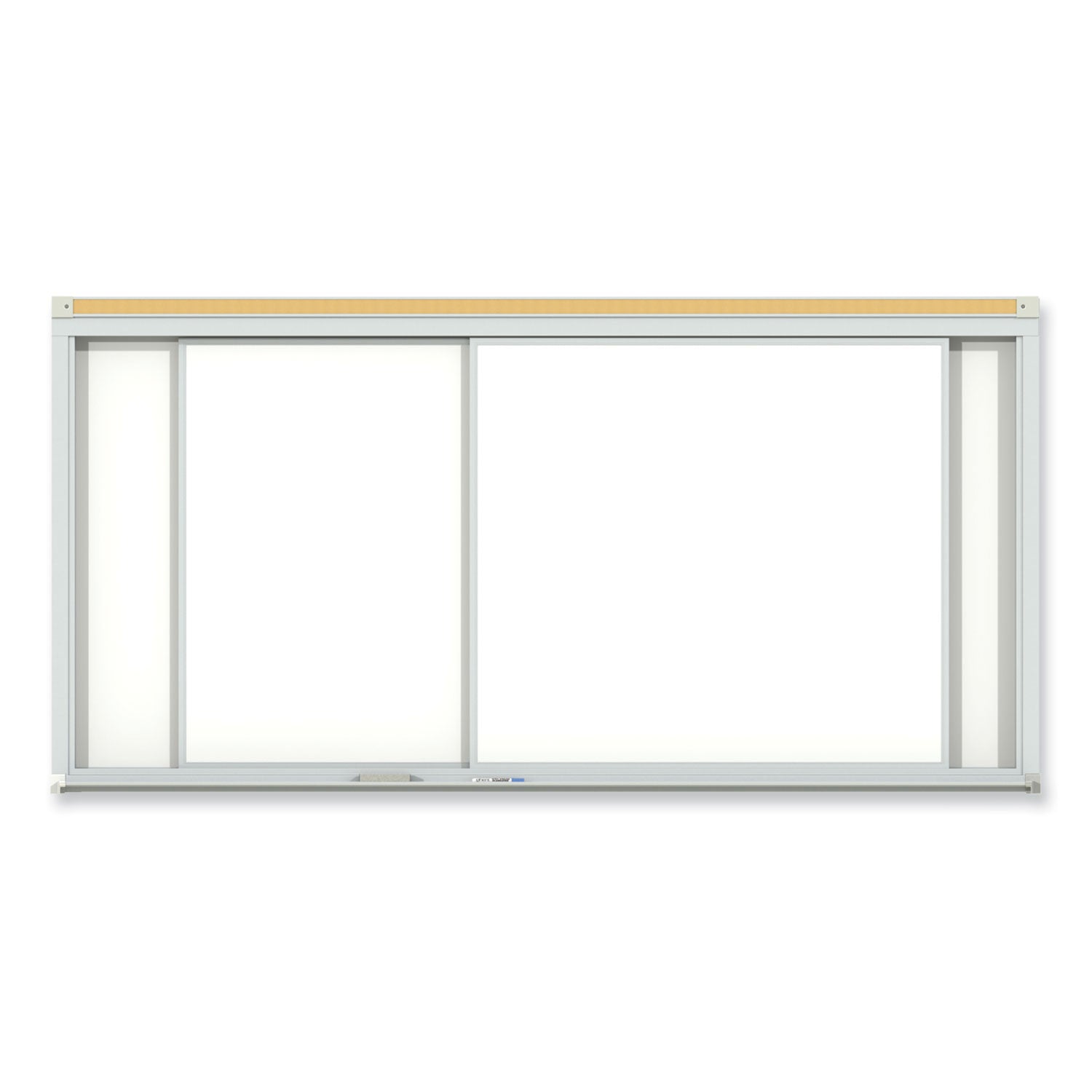 Ghent Horizontal Sliding Porcelain Magnetic Whiteboard, 144" x 48", White Surface, Anodized Aluminum Frame