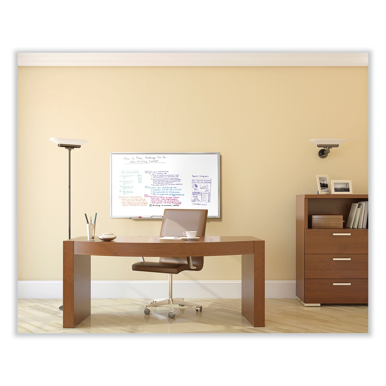 Ghent Non-Magnetic Whiteboard with Aluminum Frame, 72.63" x 48.47", White Surface, Satin Aluminum Frame
