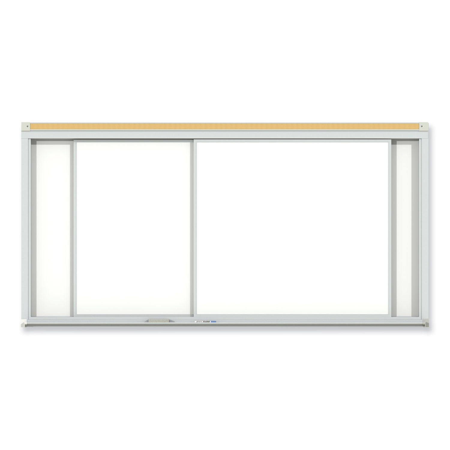 Ghent Horizontal Sliding Porcelain Magnetic Whiteboard, 96" x 48", White Surface, Anodized Aluminum Frame