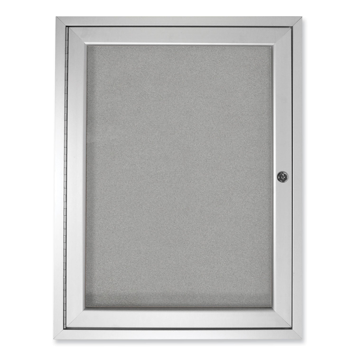 Ghent 1 Door Enclosed Vinyl Bulletin Board with Satin Frame, 24" x 36", Silver Surface, Satin Aluminum Frame - Bloom Skins