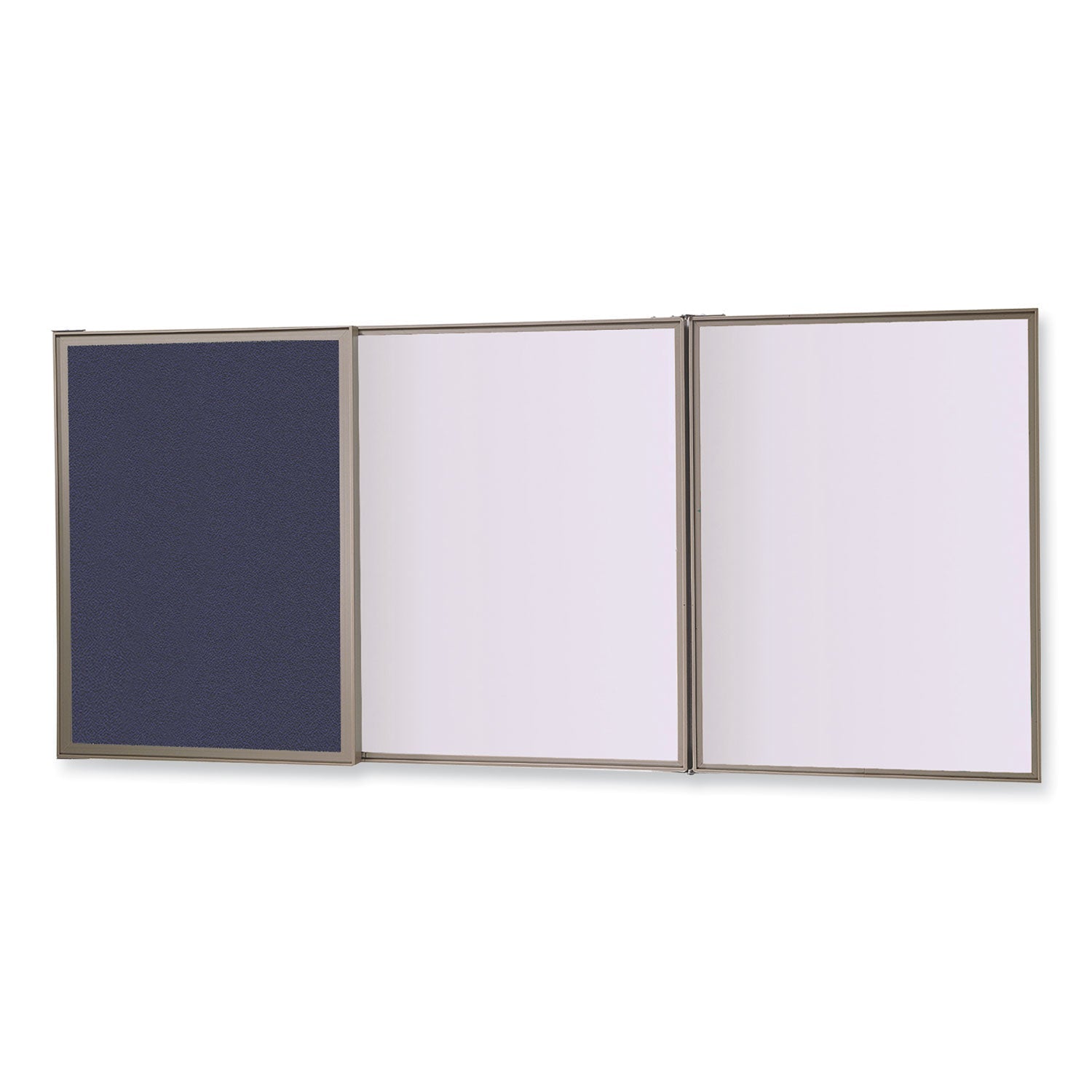 Ghent VisuALL PC Whiteboard Cabinet with Fabric Bulletin Board Exterior Doors, 36" x 24", Blue/White Surface, Satin Aluminum Frame