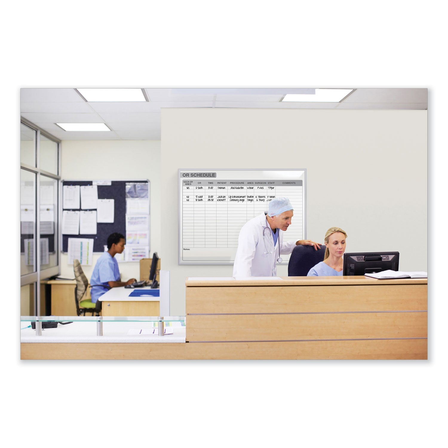 Ghent OR Schedule Magnetic Whiteboard, Operating Room Scheduling Chart, 48.5" x 36.5", White/Gray Surface, Satin Aluminum Frame