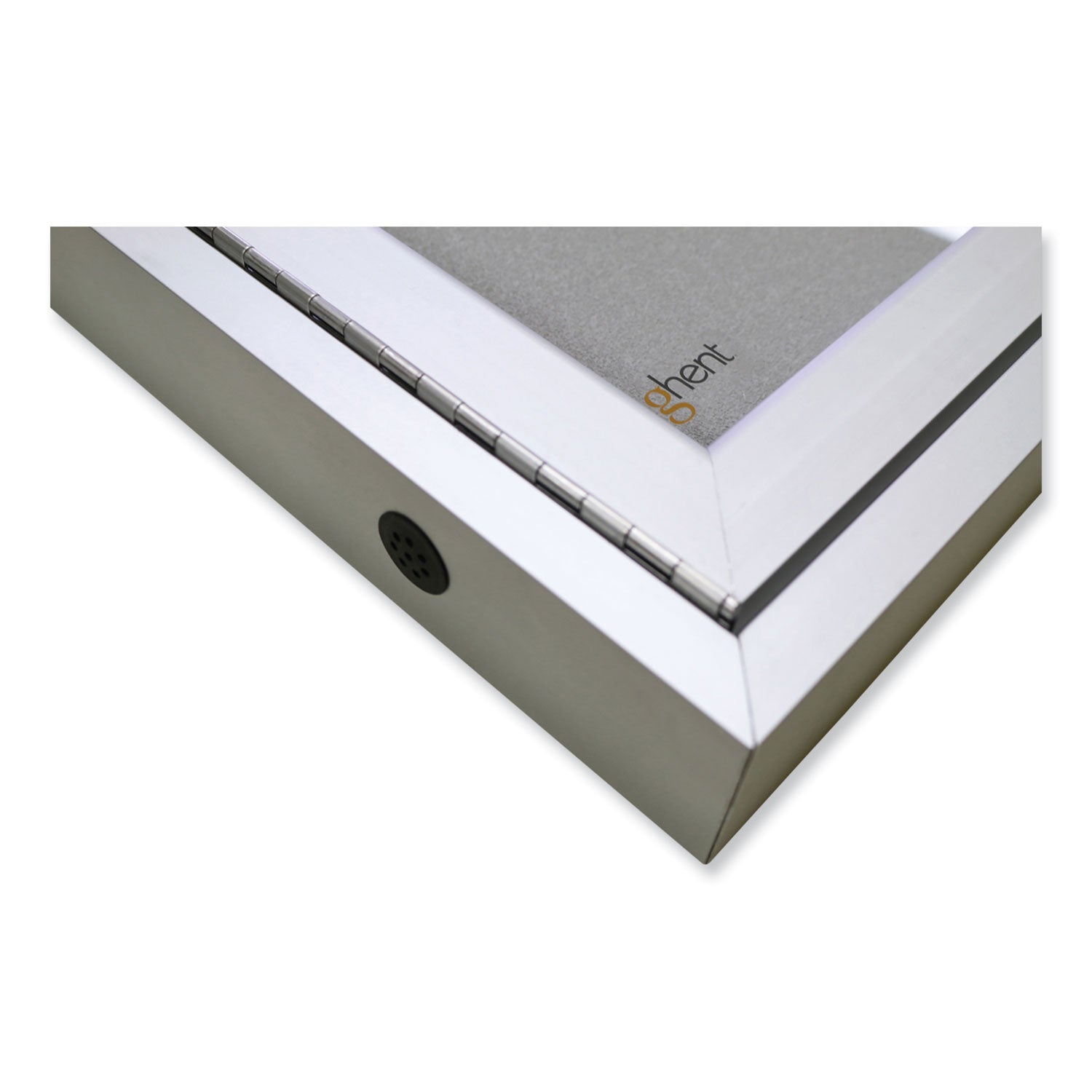 Ghent 1 Door Enclosed Vinyl Bulletin Board with Satin Frame, 24" x 36", Silver Surface, Satin Aluminum Frame - Bloom Skins
