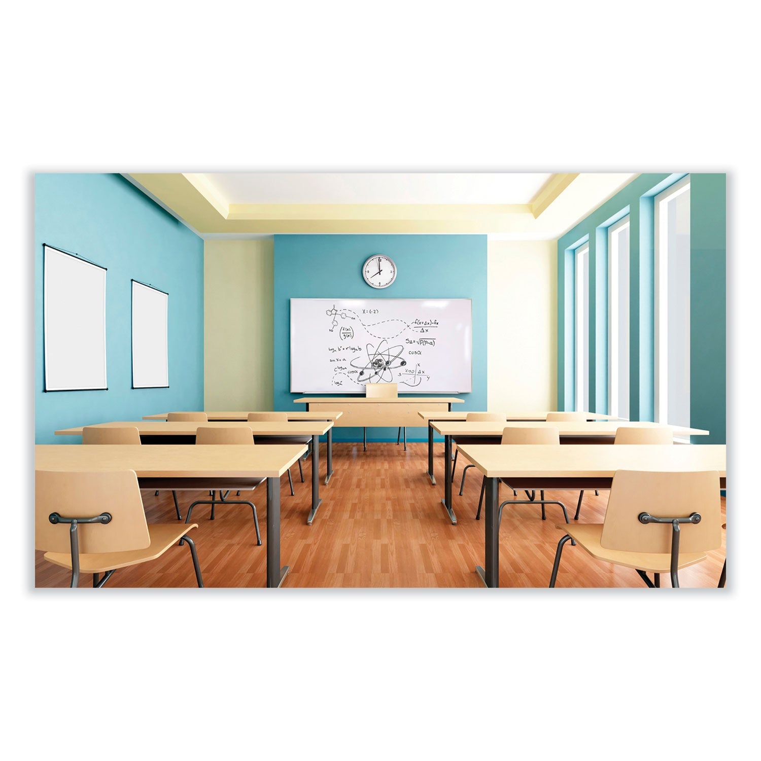 Ghent Magnetic Porcelain Whiteboard with Aluminum Frame, 72.5" x 48.5", White Surface, Satin Aluminum Frame