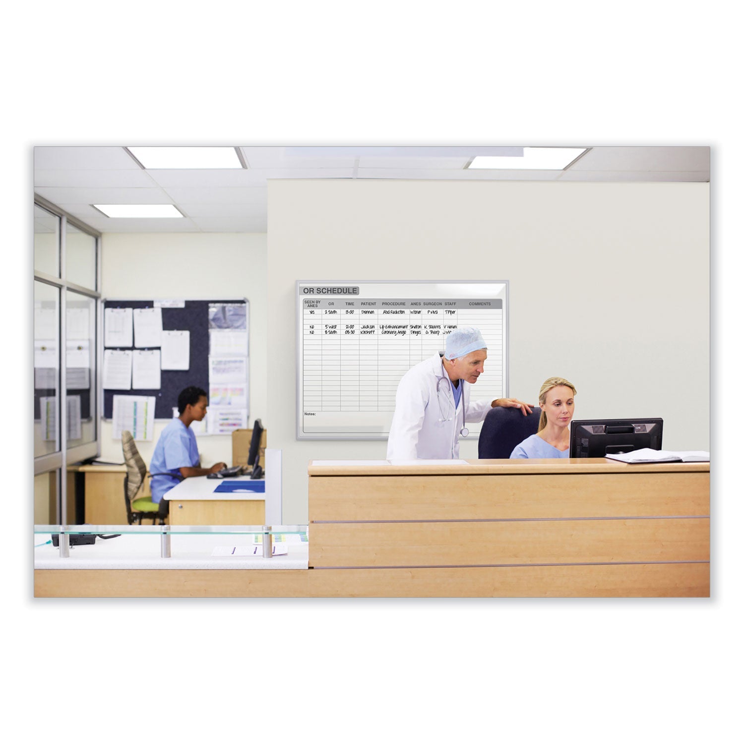 Ghent OR Schedule Magnetic Whiteboard, Operating Room Scheduling Chart, 96.5" x 48.5", White/Gray Surface, Satin Aluminum Frame