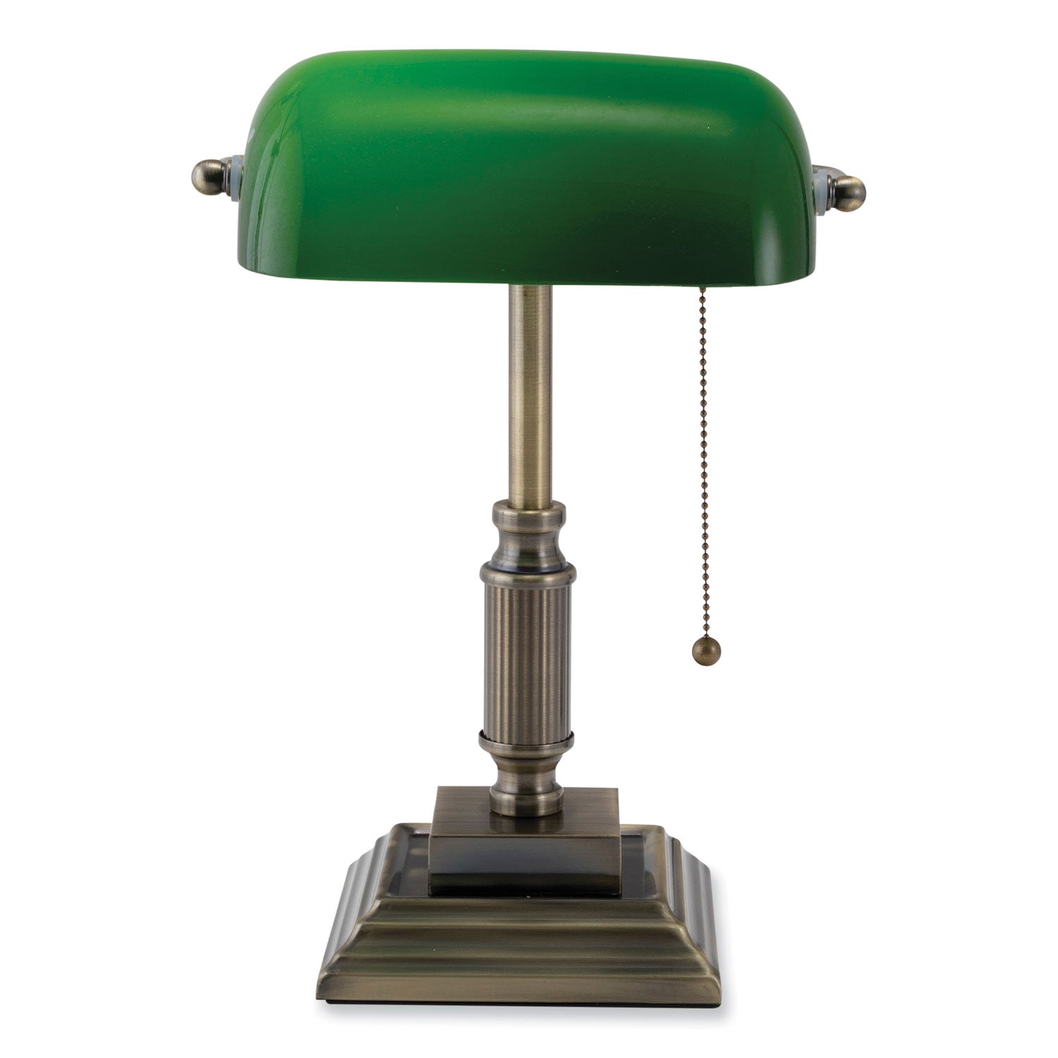 LED Bankers Lamp with Green Shade | Antique Brass