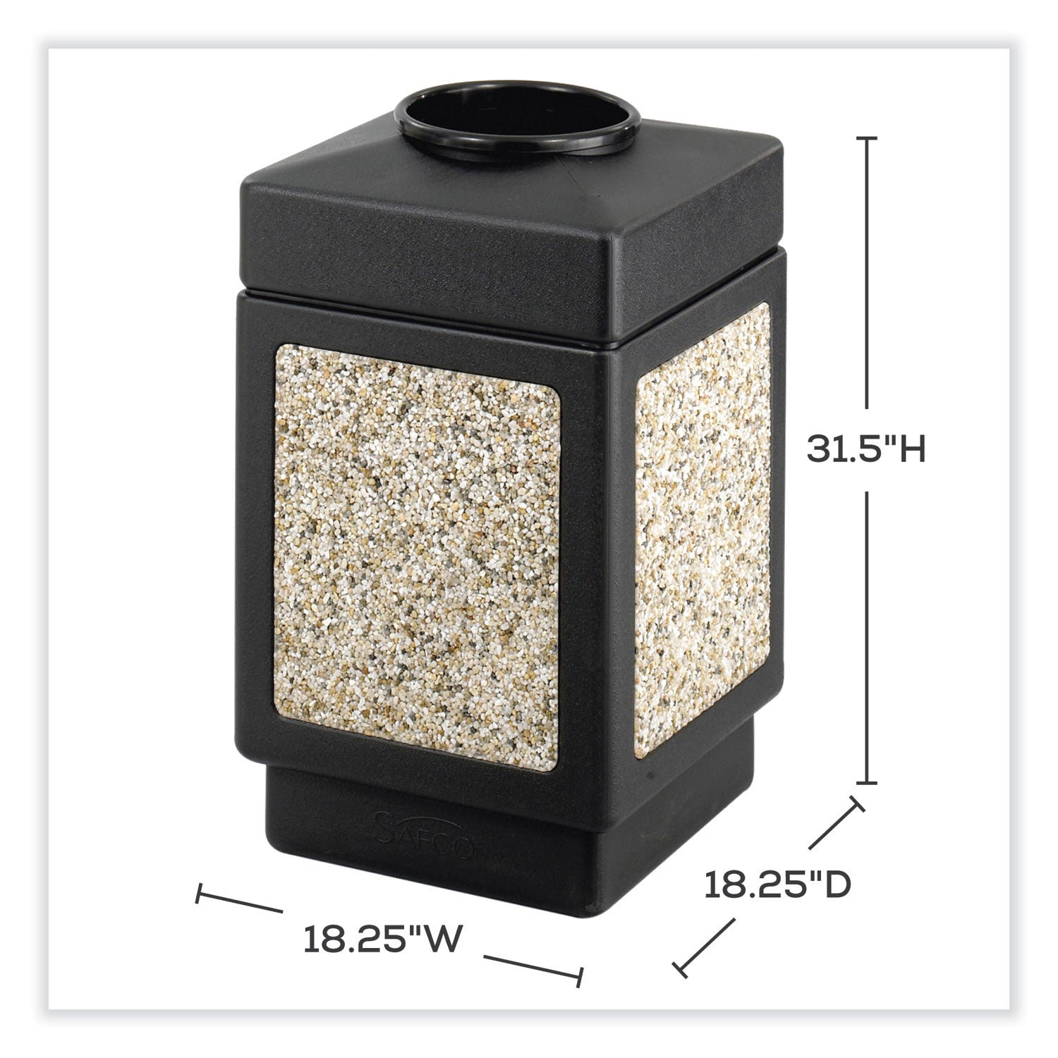 Safco® Canmeleon Aggregate Panel Receptacles, Top-Open, 38 gal, Polyethylene, Black
