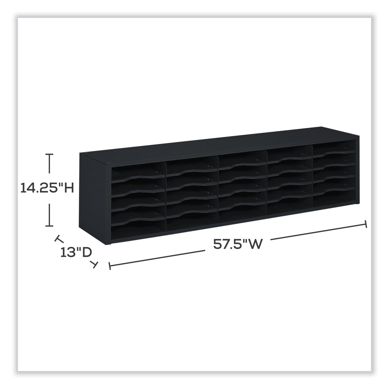 Safco® E-Z Sort Sorter Module, 20 Compartments, 57.5 x 13 x 14.25, Black