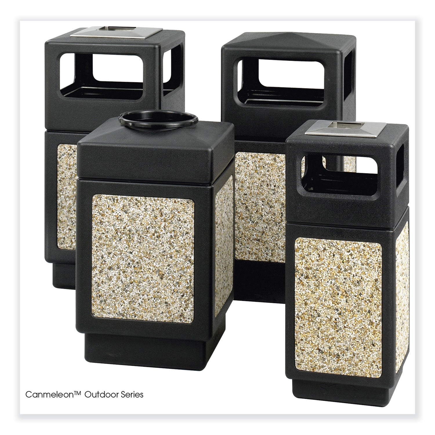 Safco® Canmeleon Aggregate Panel Receptacles, Top-Open, 38 gal, Polyethylene, Black
