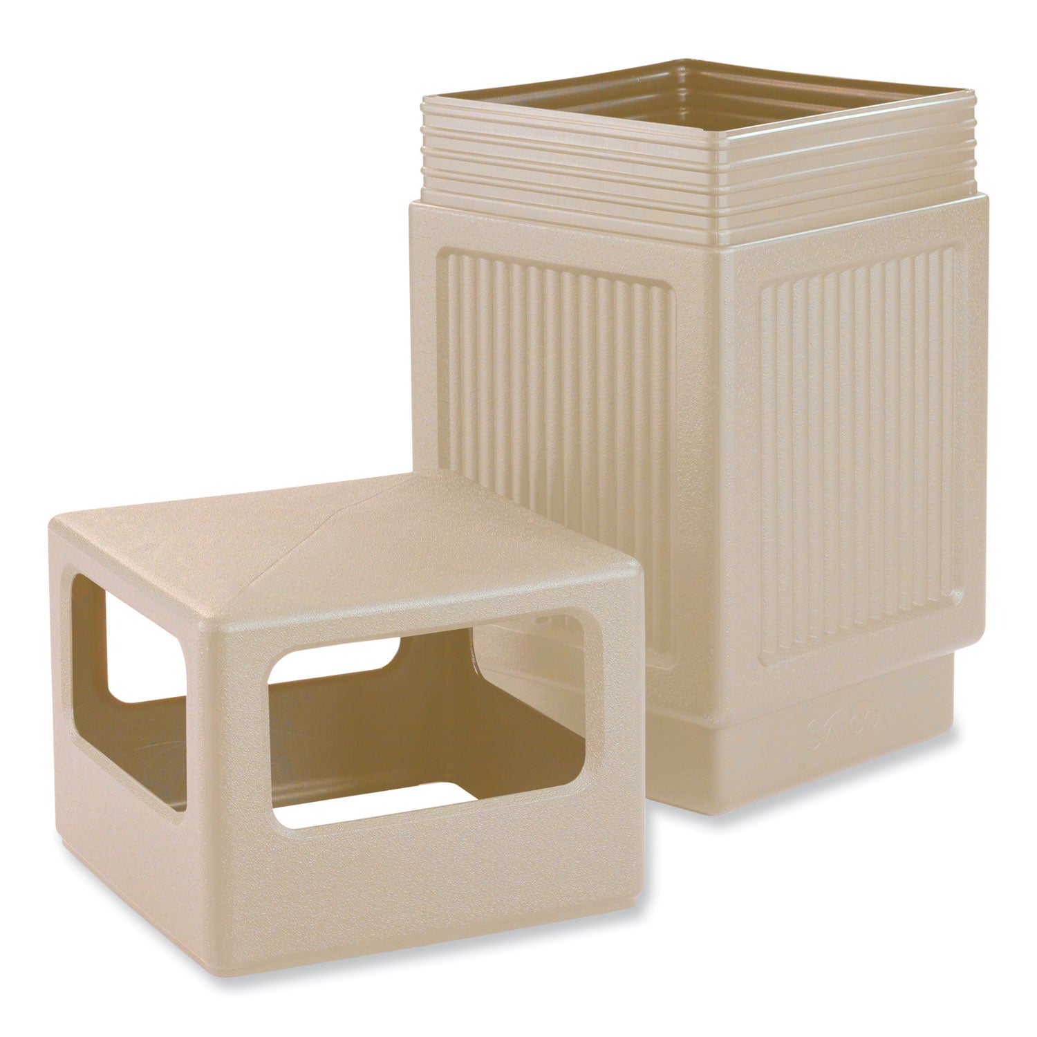 Safco® Canmeleon Recessed Panel Receptacles, Side-Open, 38 gal, Polyethylene, Tan