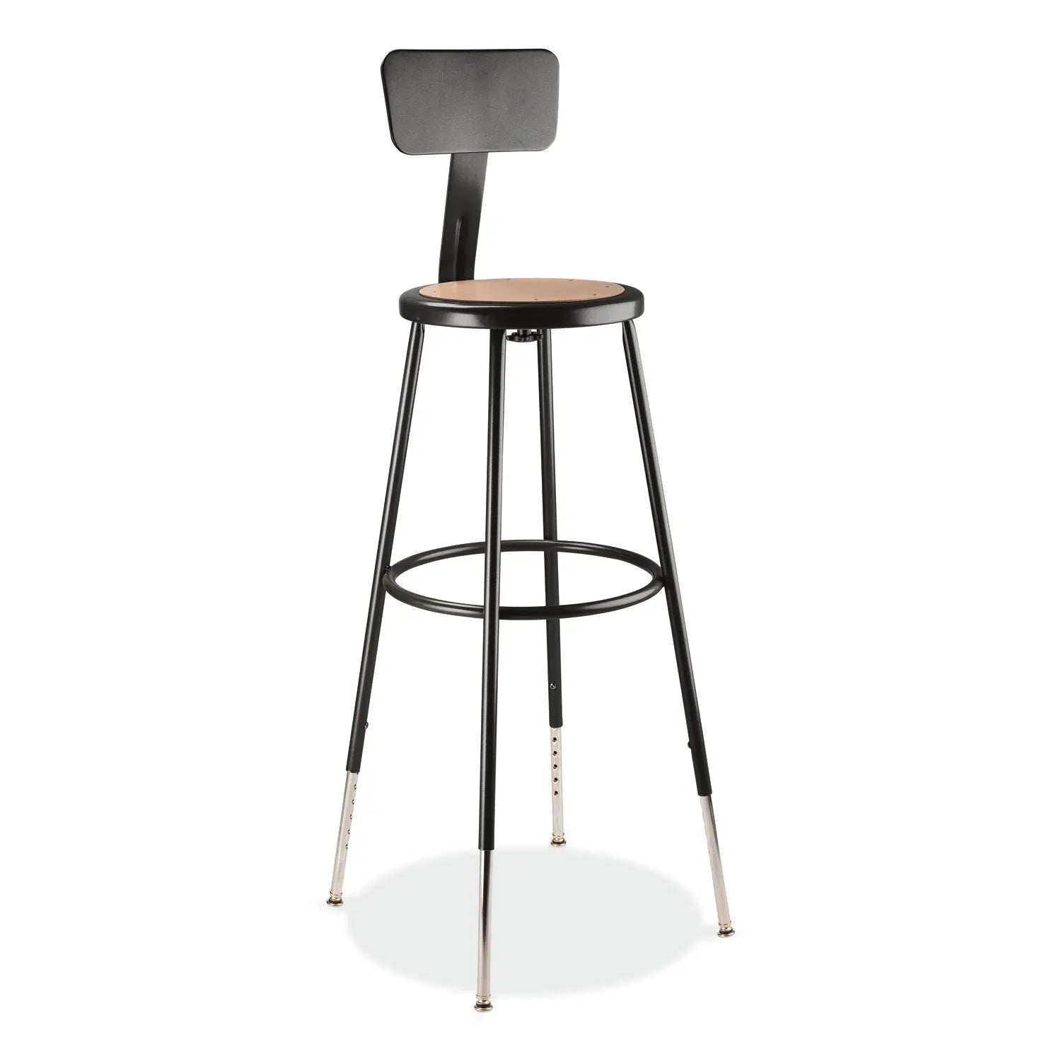 NPS® 6200 Series 32"-39" Height Adjustable Heavy Duty Stool With Backrest, Supports Up to 500 lb, Brown Seat, Black Base