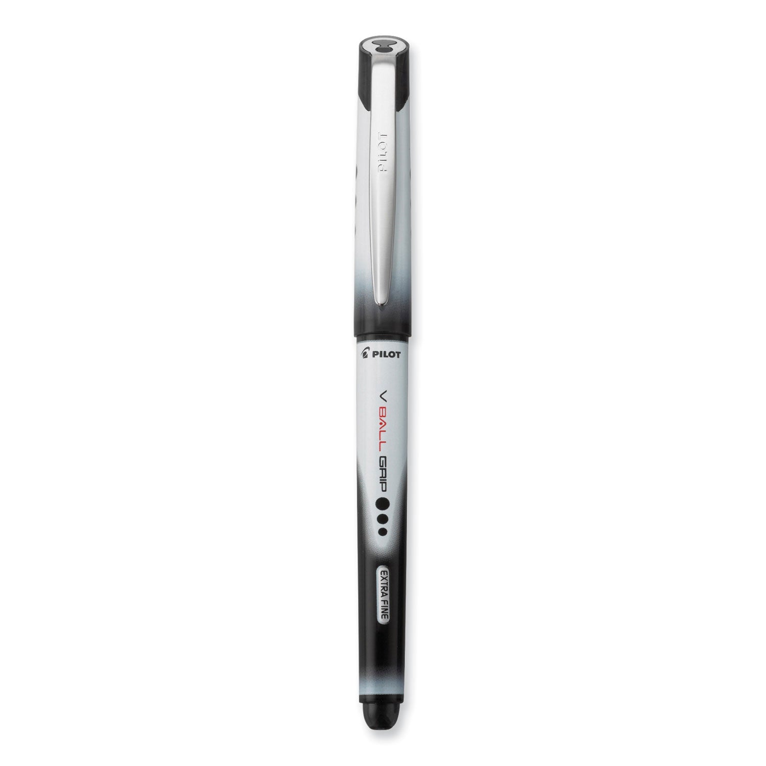 Pilot® VBall Grip Liquid Ink Rollerball Pen, Stick, Extra-Fine 0.5 mm, Black Ink, Black/White Barrel, Dozen