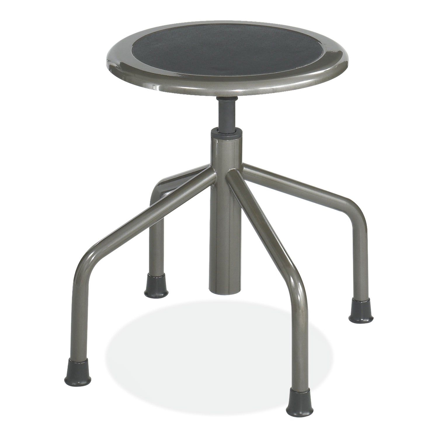 Safco® Diesel Low Base Stool, Backless, Supports Up to 250 lb, 16" to 22" Seat Height, Black Seat, Pewter Base