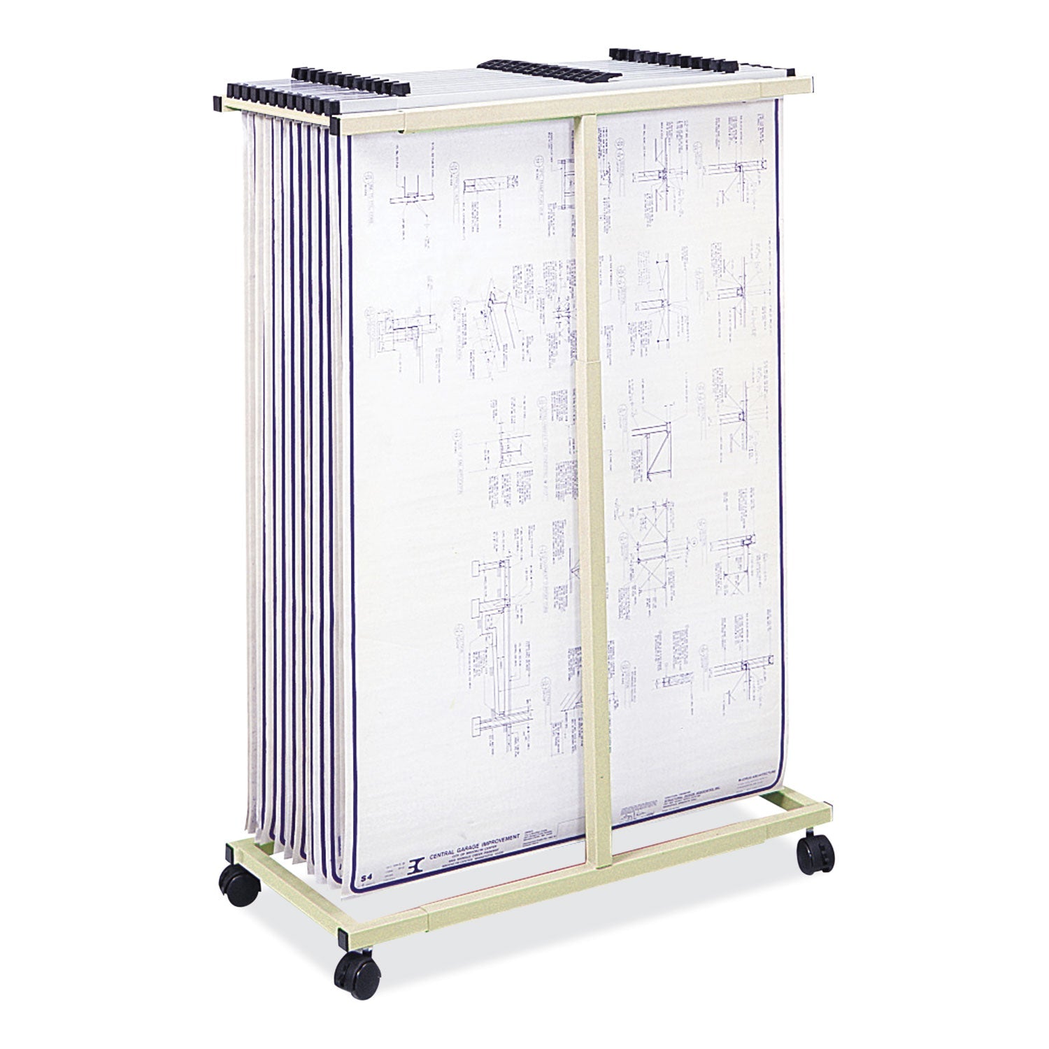 Safco® Mobile Vertical File, 12 Hanging Clamps, 39.25w x 16d x 52h, Tan