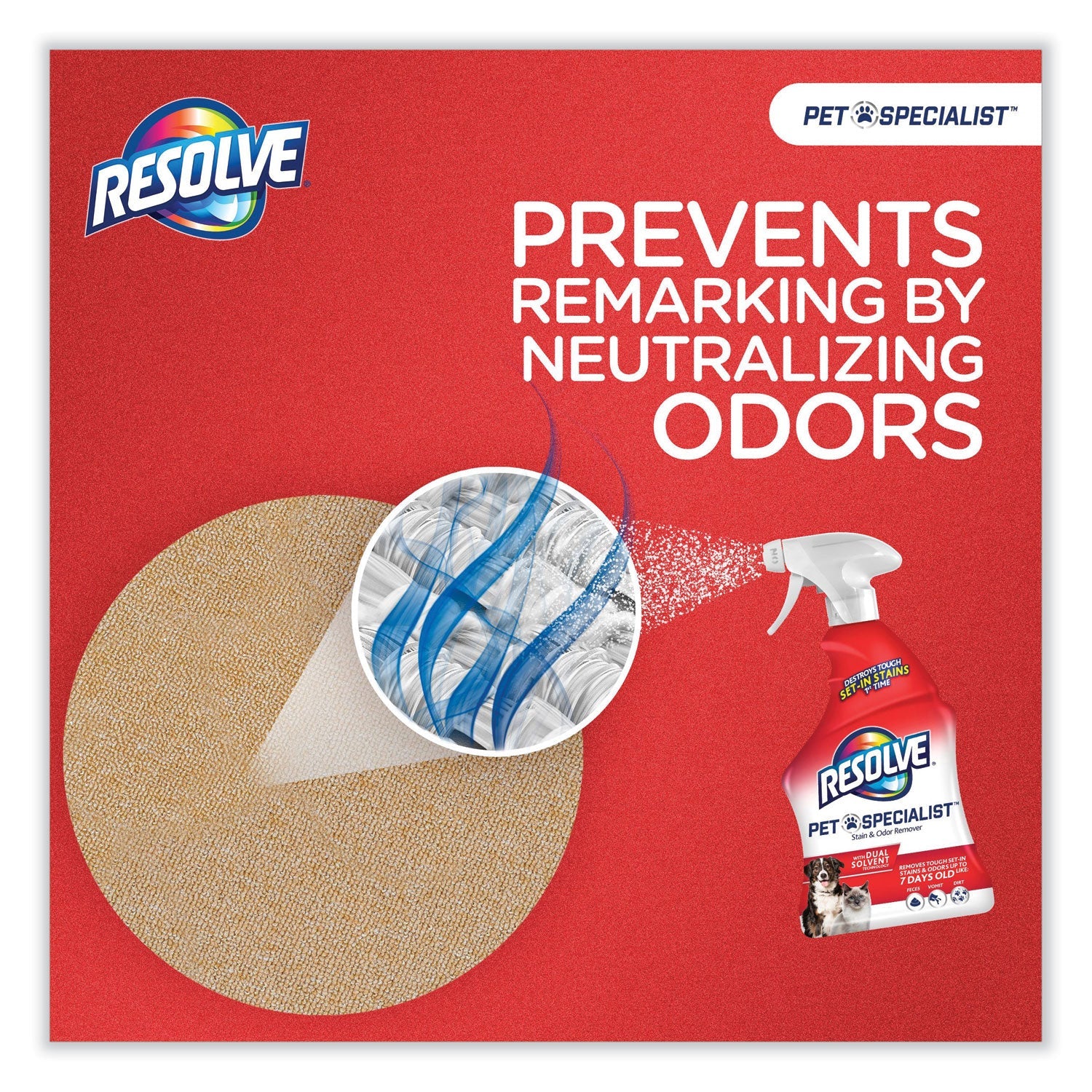 RESOLVE® Pet Specialist Stain and Odor Remover, Citrus, 32 oz Trigger Spray Bottle, 12/Carton