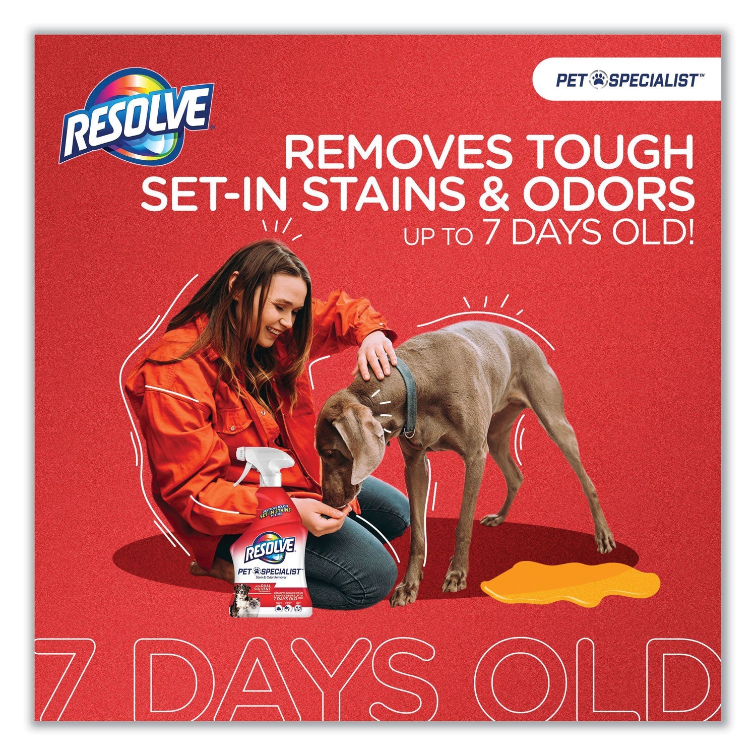 RESOLVE® Pet Specialist Stain and Odor Remover, Citrus, 32 oz Trigger Spray Bottle, 12/Carton