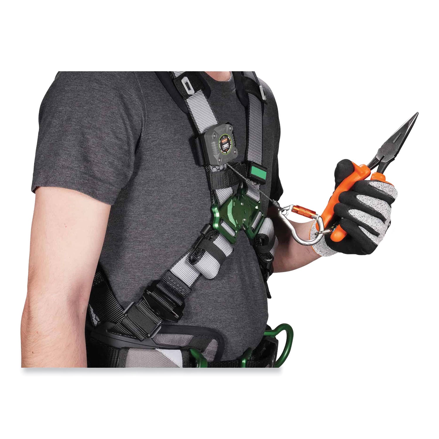 ergodyne® Squids 3002 Retractable Lanyard with Carabiner + Belt-Loop Anchor, 2 lb Max Working Capacity, 6" to 48" Long, Gray