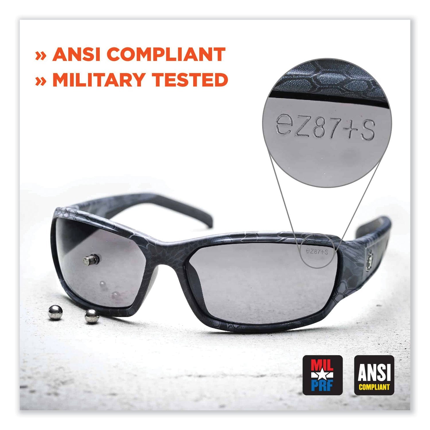 ergodyne® Skullerz Dagr Safety Glasses, Kryptek Highlander Nylon Impact Frame, Smoke Polycarbonate Lens