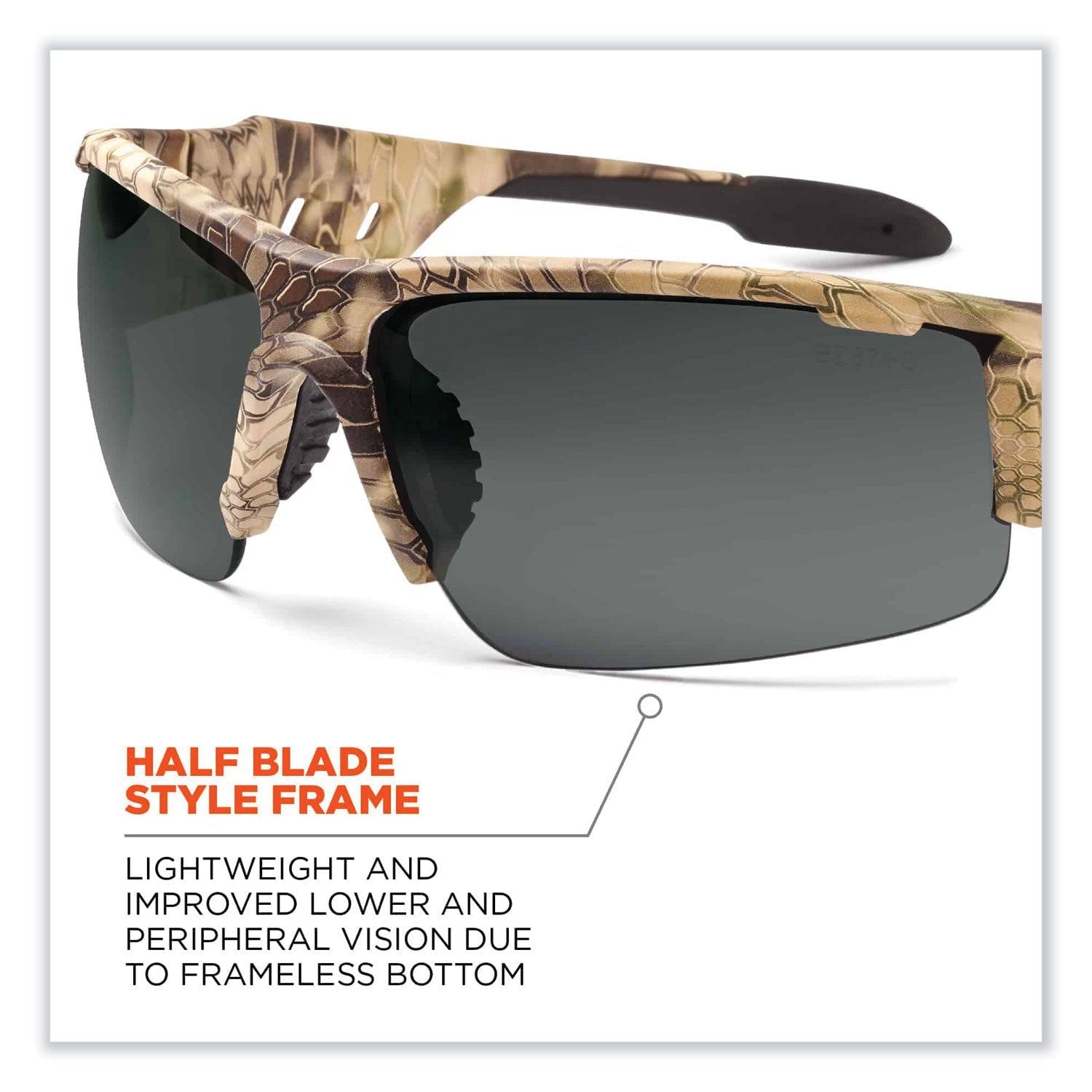 ergodyne® Skullerz Dagr Safety Glasses, Kryptek Highlander Nylon Impact Frame, Smoke Polycarbonate Lens