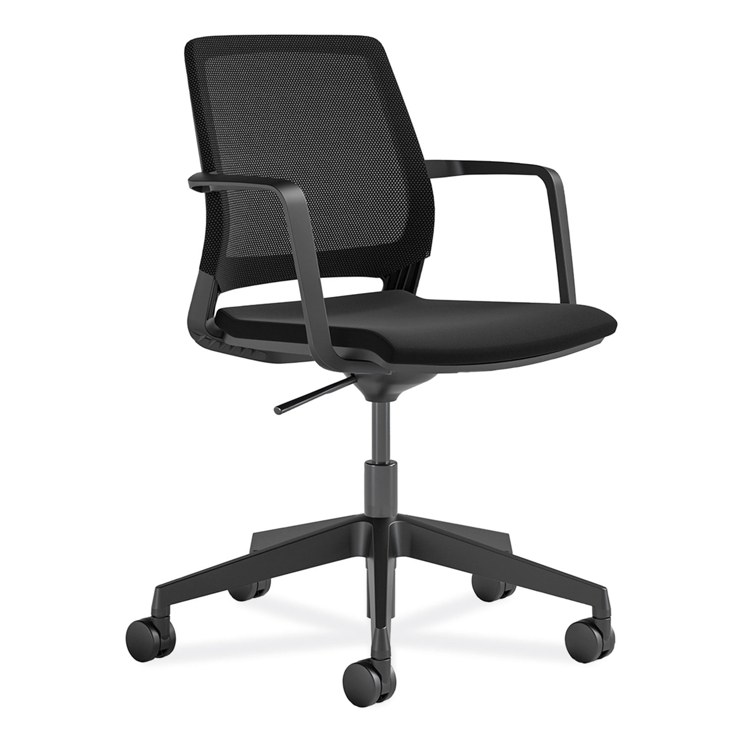 Safco® Medina Conference Chair, Supports Up to 300 lb, 17" to 22" Seat Height, Black Seat, Black Back, Black Base