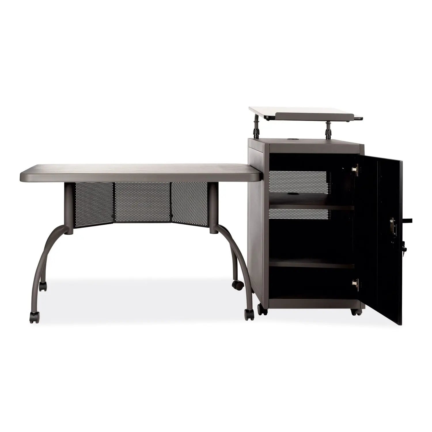Oklahoma Sound® Teacher's WorkPod Desk and Lectern Kit, 68" x 24" x 41", Charcoal Gray