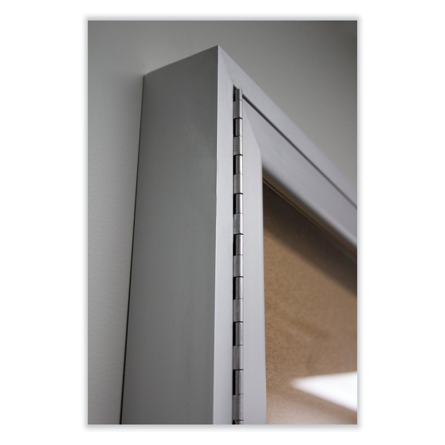 Ghent 3 Door Enclosed Natural Cork Bulletin Board with Satin Frame, 96" x 48", Tan Surface, Satin Aluminum Frame - Bloom Skins