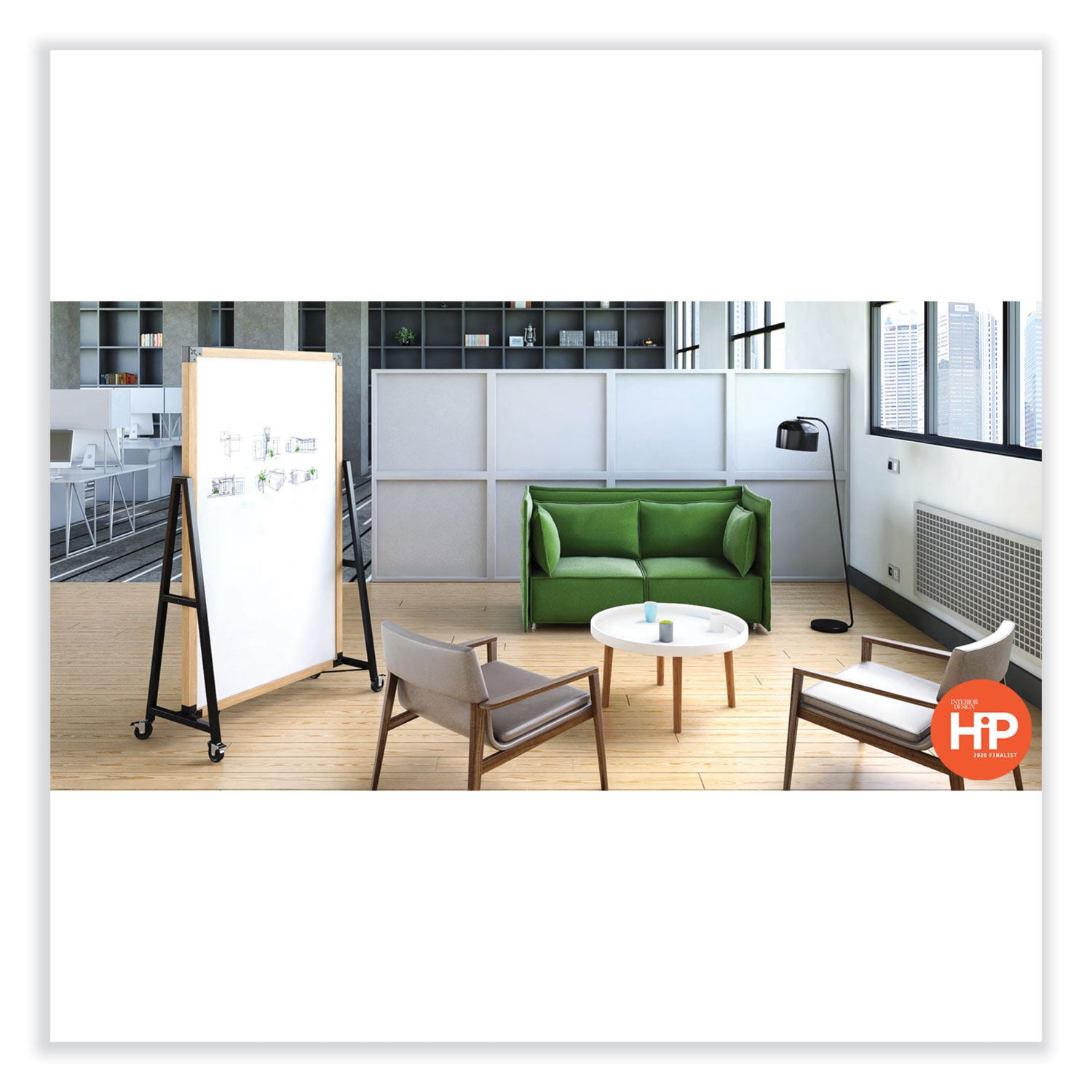 Ghent Prest Mobile Magnetic Whiteboard, 40.5" x 73.75", White Surface, Caramel Oak Finished Wood Frame - Bloom Skins