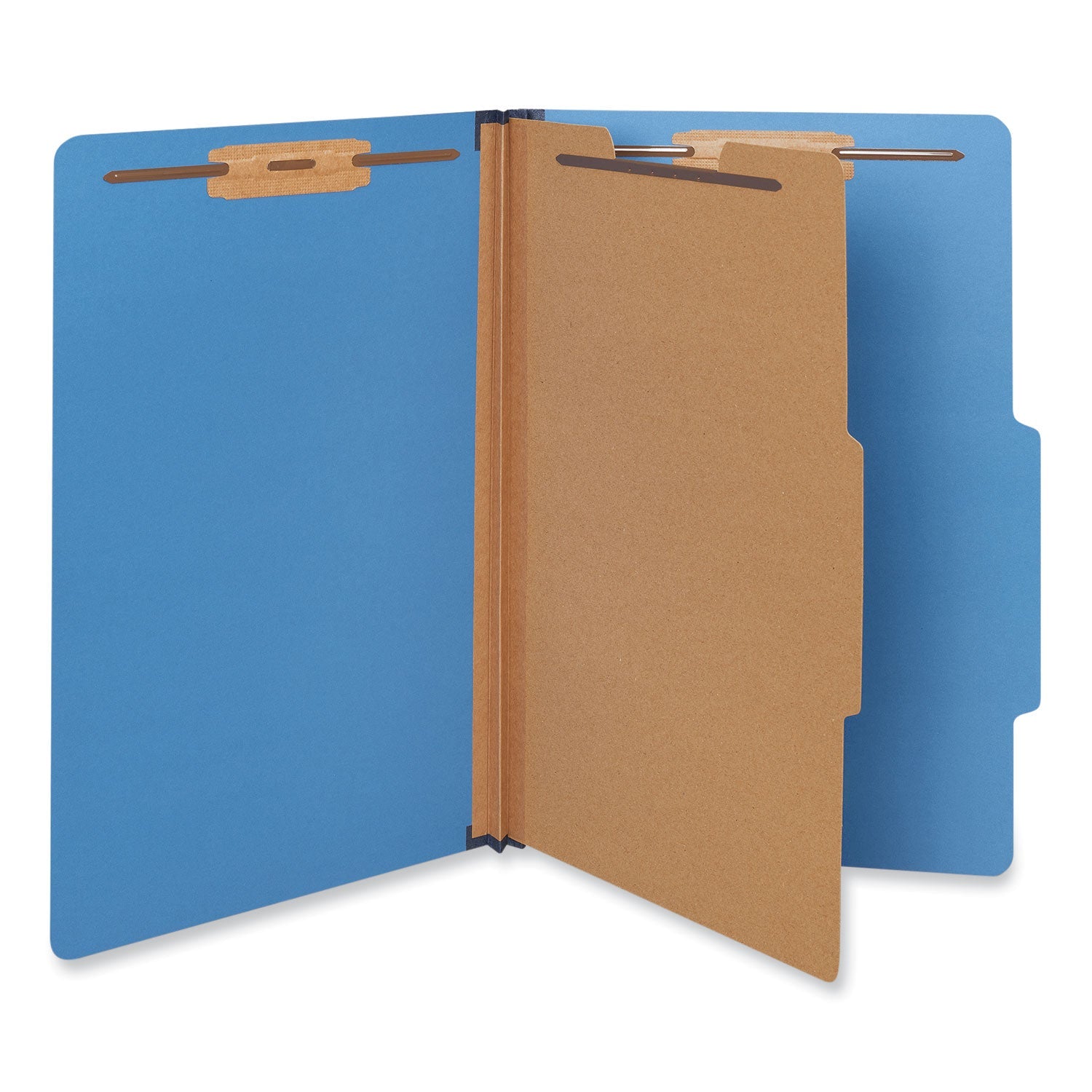 Universal® Bright Colored Pressboard Classification Folders, 2" Expansion, 1 Divider, 4 Fasteners, Legal Size, Cobalt Blue, 10/Box