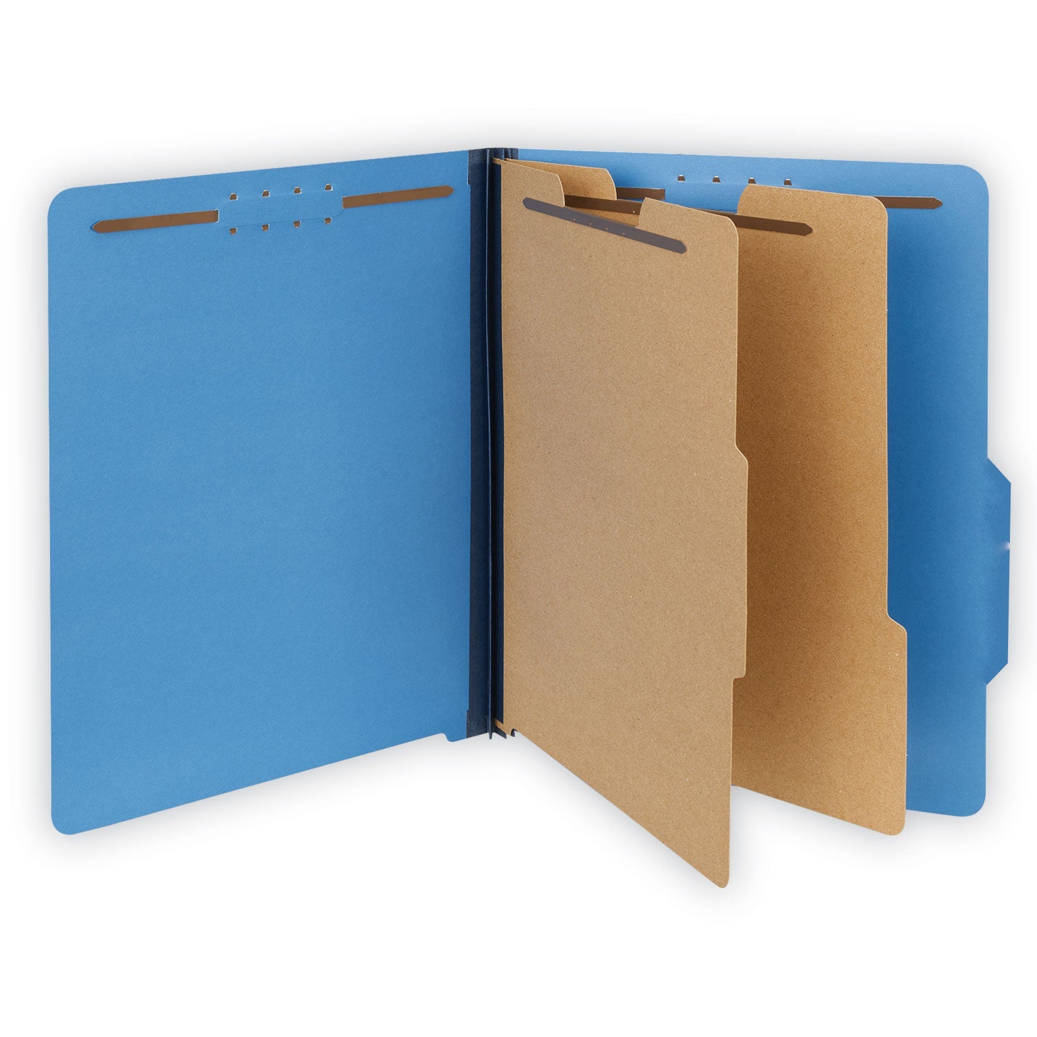 Universal® Bright Colored Pressboard Classification Folders, 2" Expansion, 2 Dividers, 6 Fasteners, Letter Size, Cobalt Blue, 10/Box