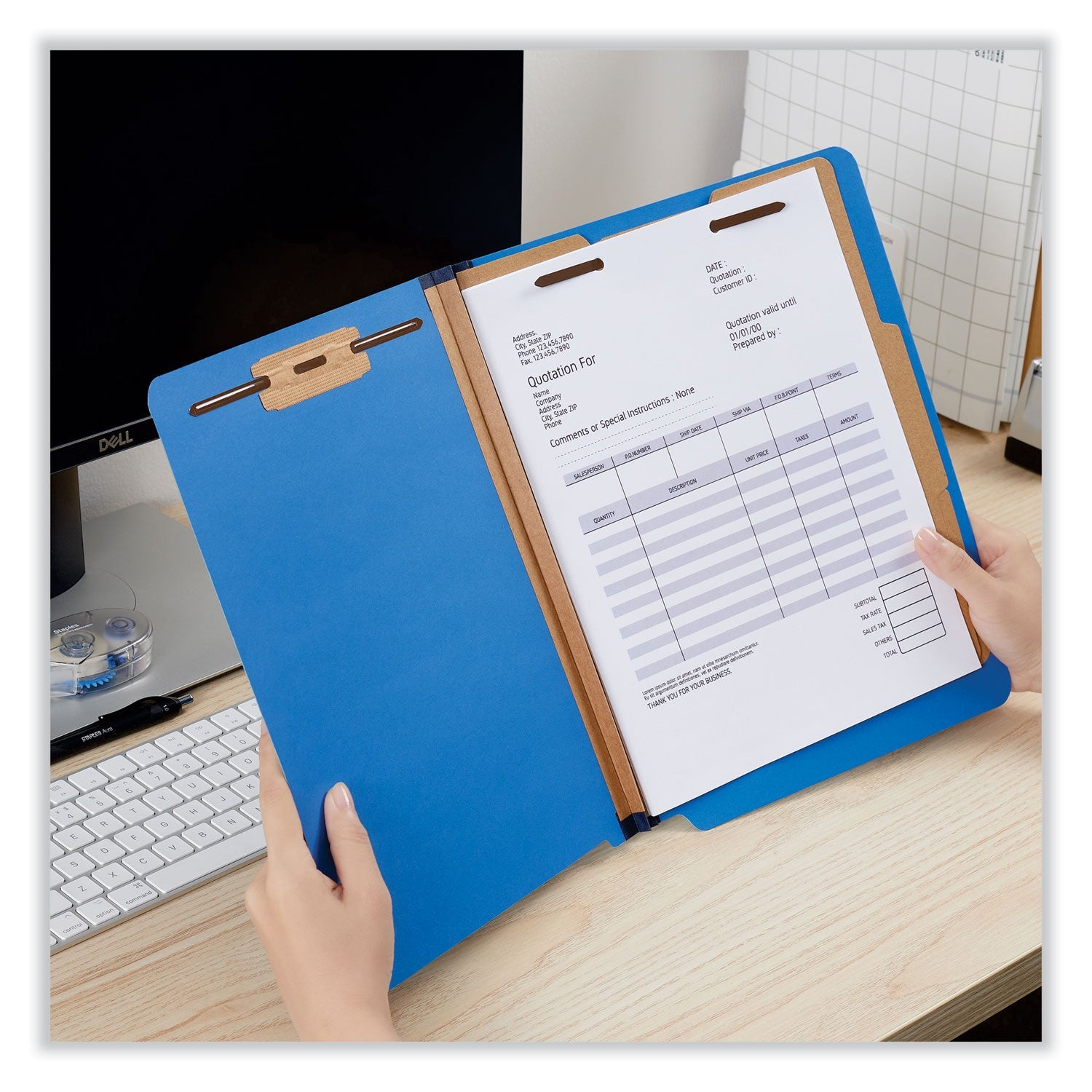Universal® Deluxe Six-Section Pressboard End Tab Classification Folders, 2 Dividers, 6 Fasteners, Letter Size, Cobalt Blue, 10/Box