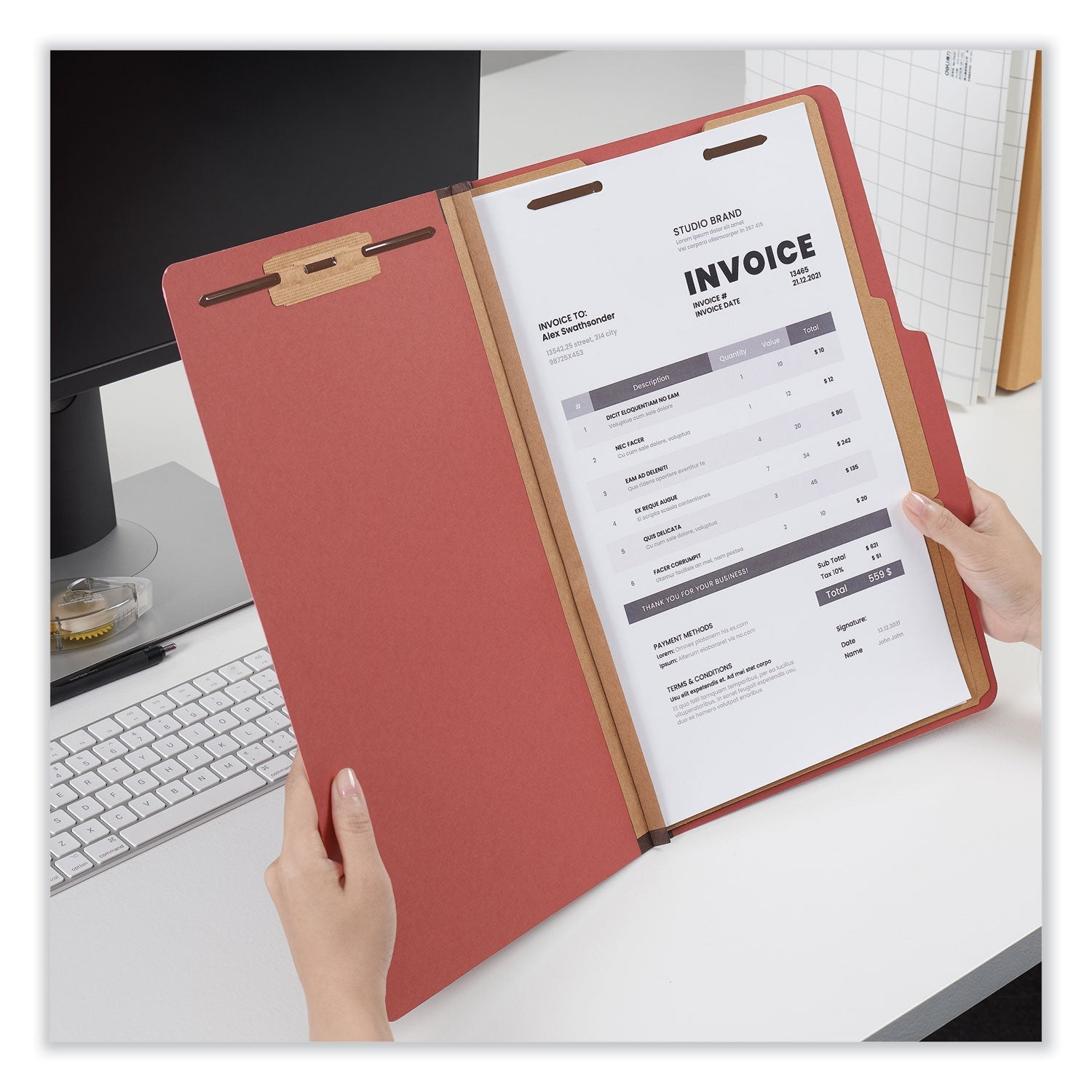 Universal® Six-Section Classification Folders, Heavy-Duty Pressboard Cover, 2 Dividers, 6 Fasteners, Legal Size, Brick Red, 20/Box - Bloom Skins