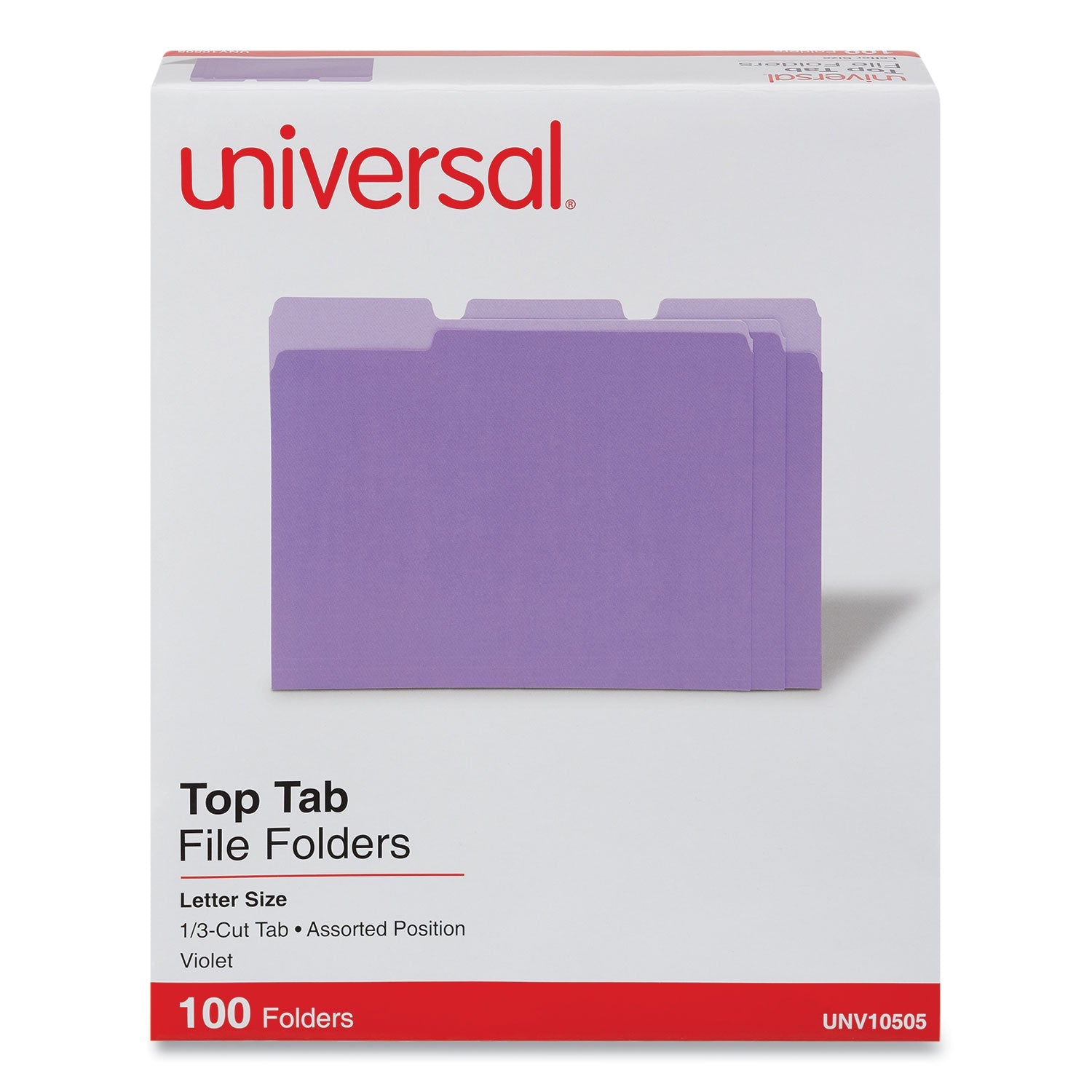 Universal® Deluxe Colored Top Tab File Folders, 1/3-Cut Tabs: Assorted, Letter Size, Violet/Light Violet, 100/Box - Bloom Skins