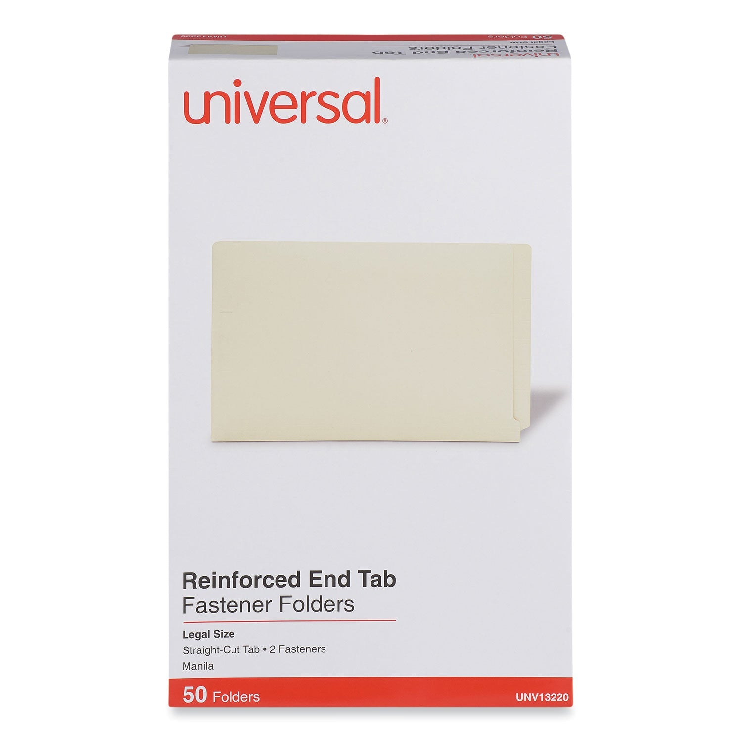 Universal® Reinforced End Tab Fastener Folders, 0.75" Expansion, 2 Fasteners, Legal Size, Manila Exterior, 50/Box - Bloom Skins