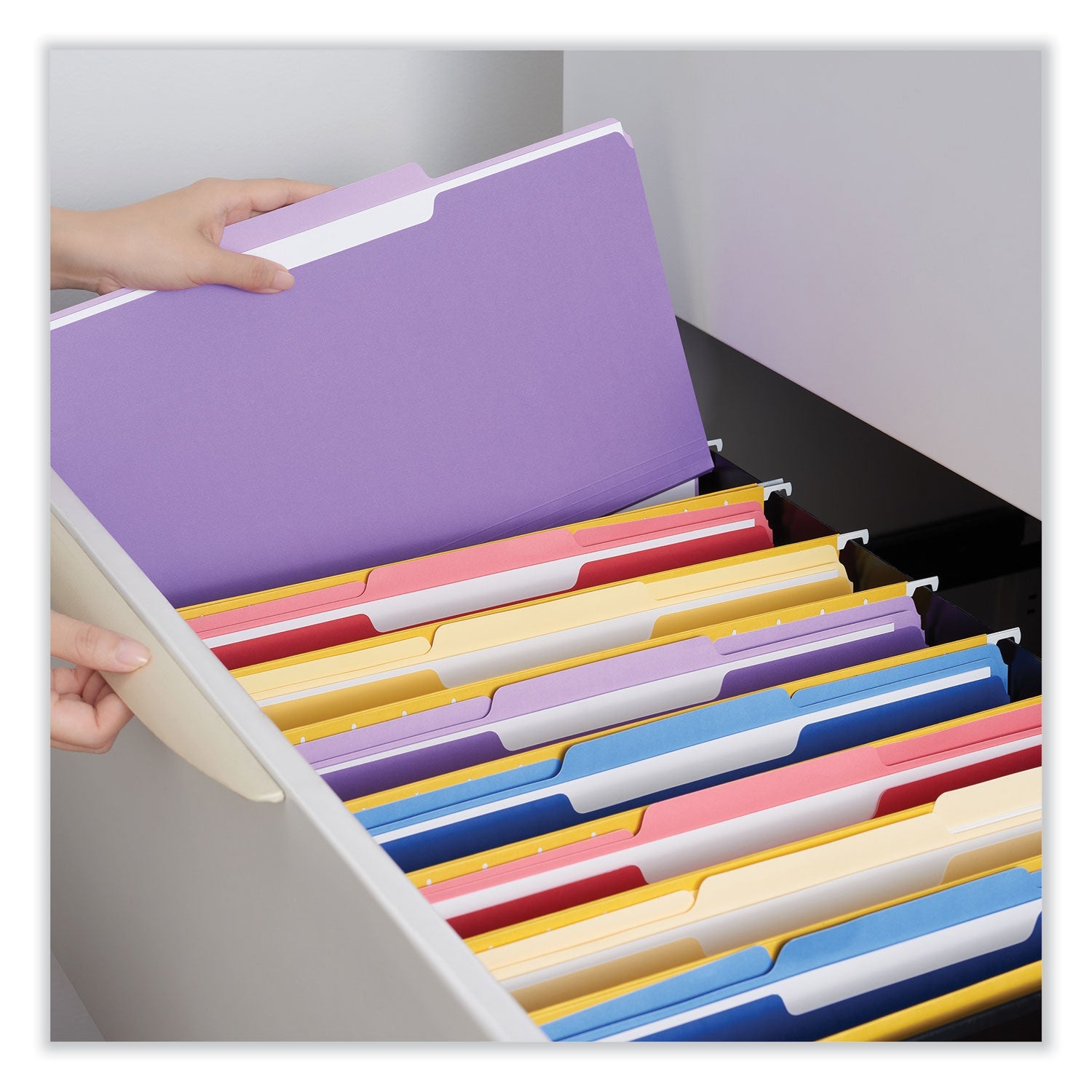 Universal® Interior File Folders, 1/3-Cut Tabs: Assorted, Legal Size, 11-pt Stock, Violet, 100/Box