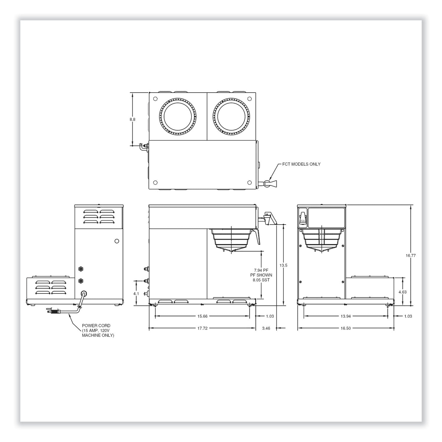BUNN® Axiom 15-3 12-Cup Low Profile Automatic Coffee Brewer, Gray/Stainless Steel