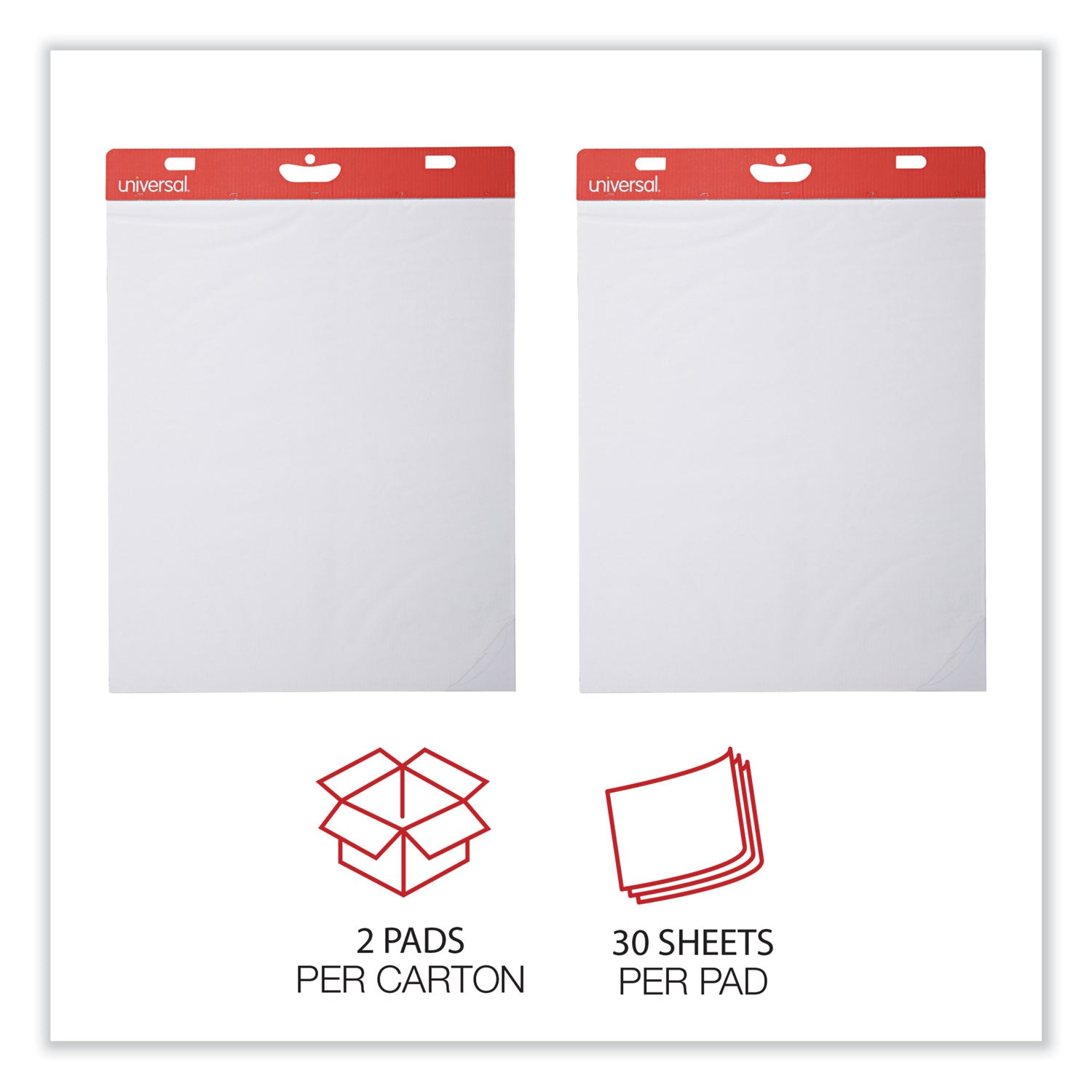 Universal® Self-Stick Easel Pad, Unruled, 25 x 30, White, 30 Sheets, 2/Carton