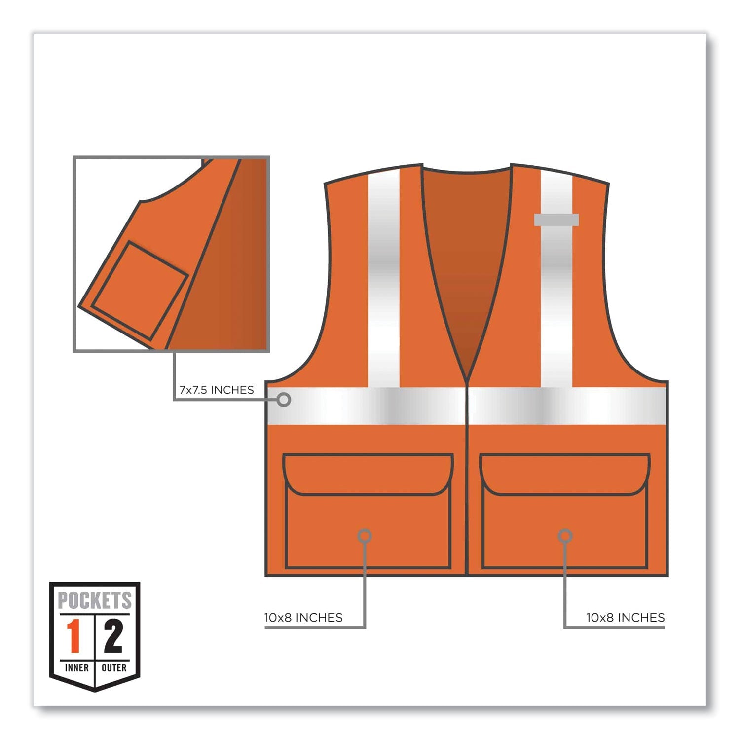 ergodyne® GloWear 8225Z Class 2 Standard Solid Vest, Polyester, Orange, 4X-Large/5X-Large