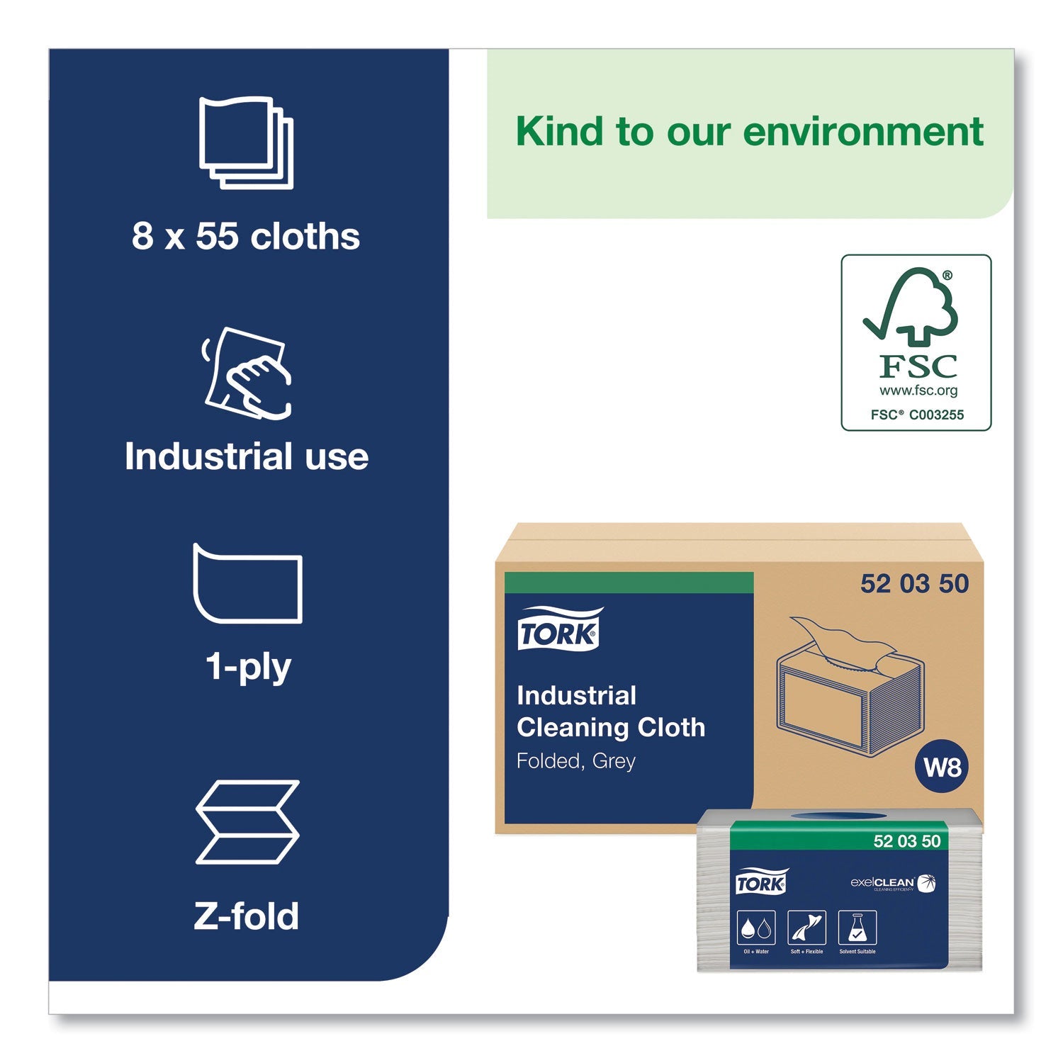 Tork® Industrial Cleaning Cloths, 1-Ply, 12.6 X 15.16, Gray, 55/pack, 8 Packs/carton