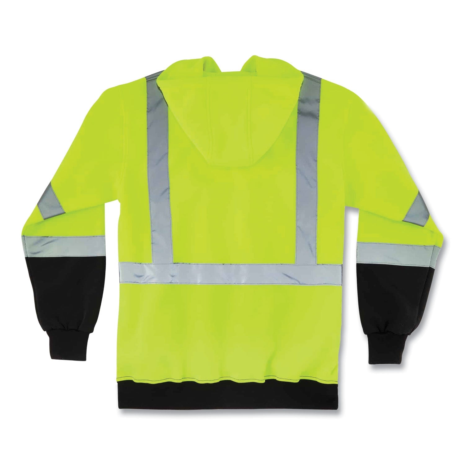 ergodyne® GloWear 8372 ZipUp HiVis Class 3 Zip Hooded Sweatshirt with Black Bottom, Polar Fleece, Lime, X-Large